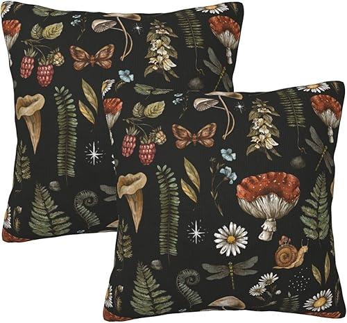 Juego de 2 fundas de almohada vintage con hojas de hongo de 18 x 18 pulgadas, fundas de cojín decorativas suaves, fundas de cojín modernas para