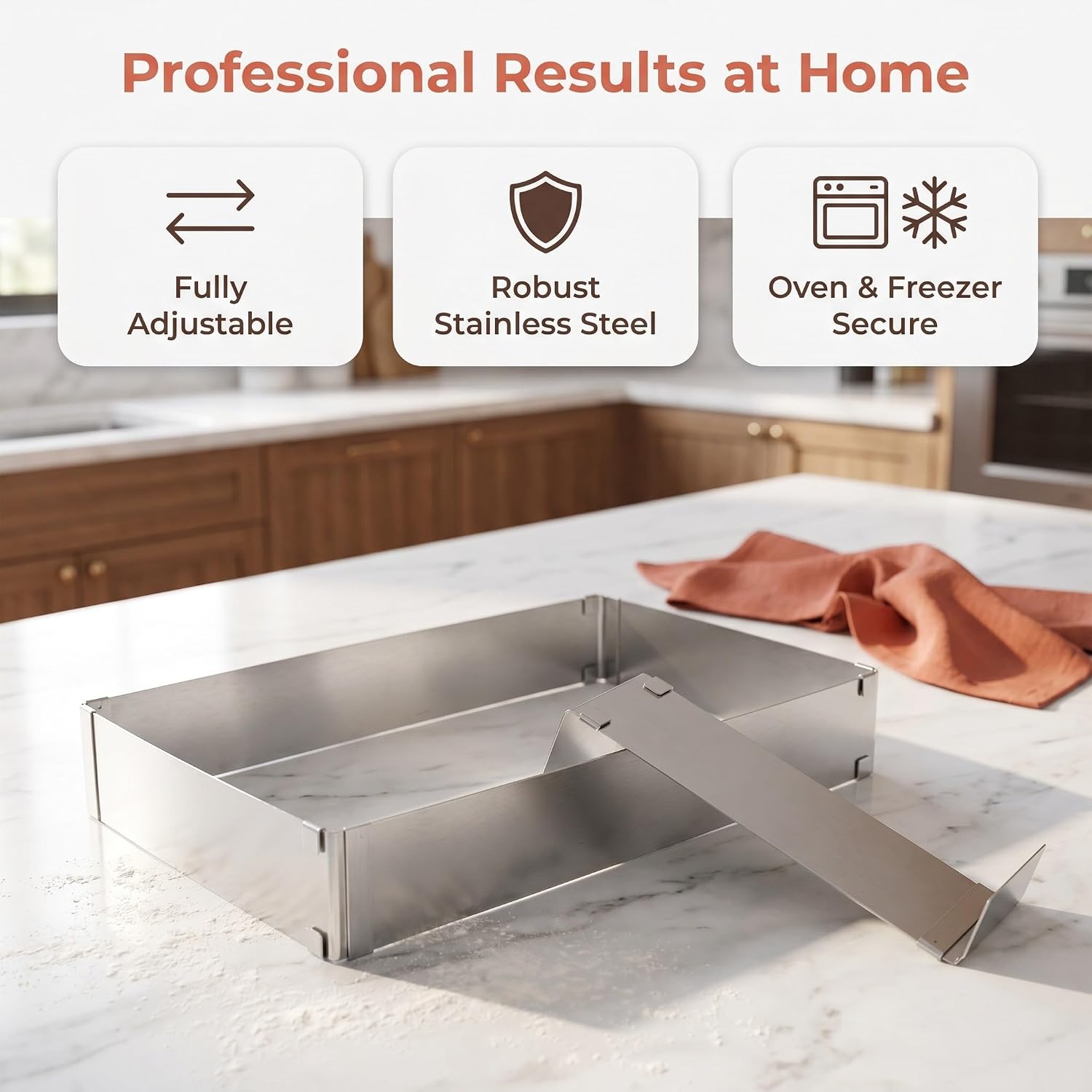 Operitacx 2pcs Adjustable Rectangular Cake Ring, Stainless Steel Baking Frame Expandable Size from 7x10.8'' to 13x20'' for Baking, Tarts and Pastries
