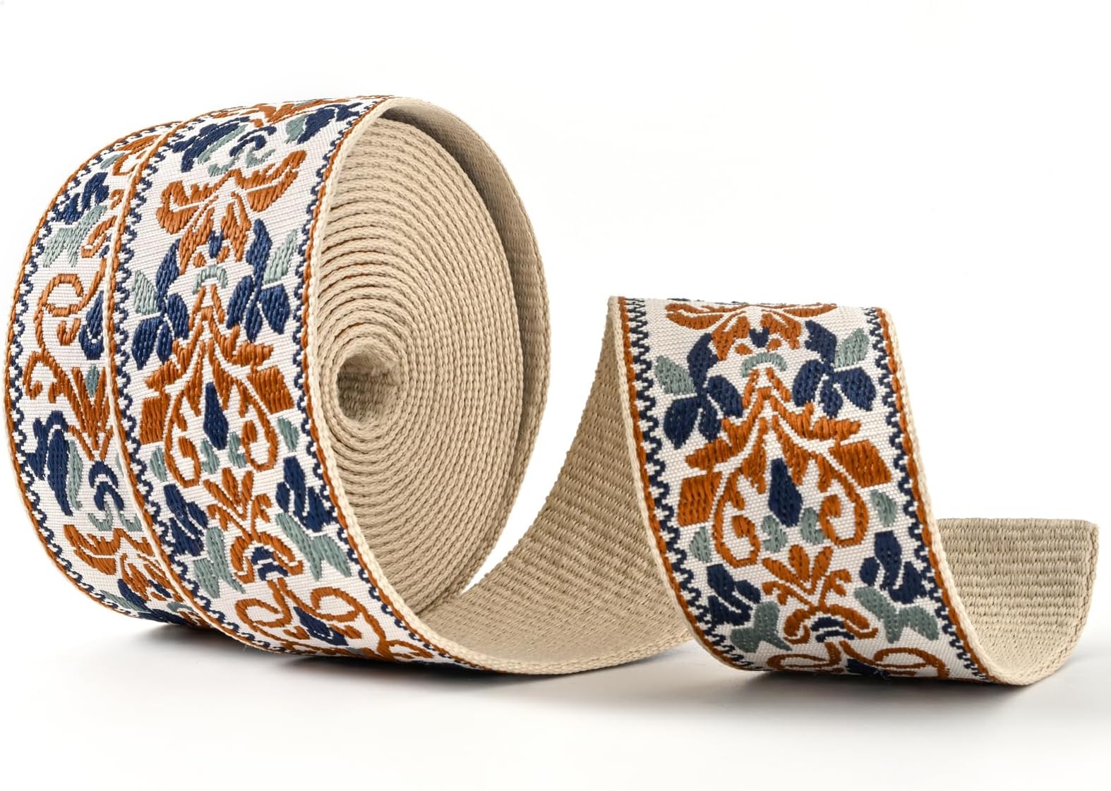 SHEING Cotton Webbing 1.5 Inch 2 Inch - Heavy Webbing Strap for Bags, Arts and Crafts, High Density Webbing Jacquard Embroidery Style