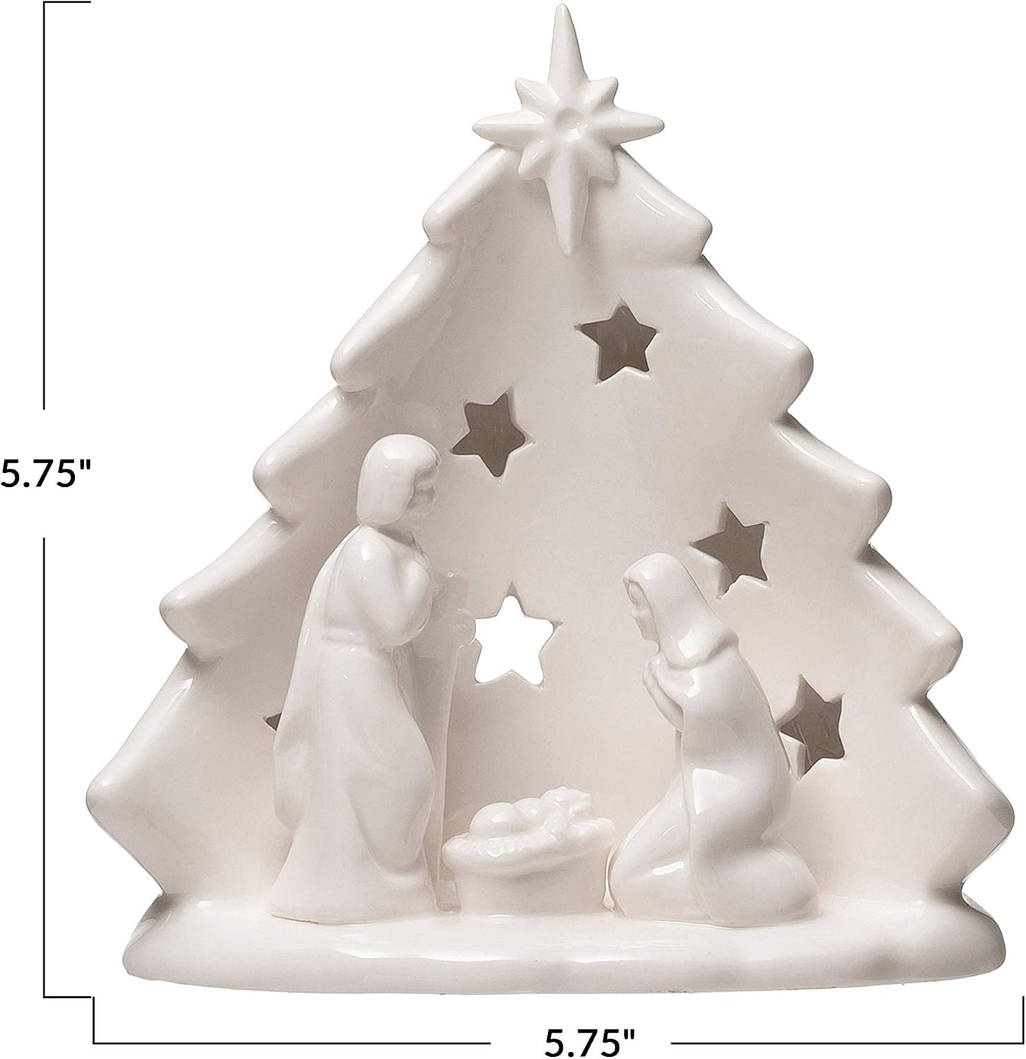 Creative Co-Op Stoneware Holy Family with Tree & Cut-Outs, White