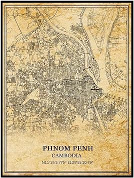 TANOKCRS Phnom Penh Cambodia Wall Art Vintage Print Poster Map Artwork Travel Souvenir Gift Home Decor 9x11 Inches Unframed