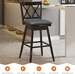 COSTWAY Bar Stool Set of 2, 360 ° Swivel Bar Height 29.5 inch Bar Stool with Foot Rest Upholstered Cushion & Ergonomic Backrest, Sturdy Frame, for Pub, Restaurant, Home (2, Black + Grey)