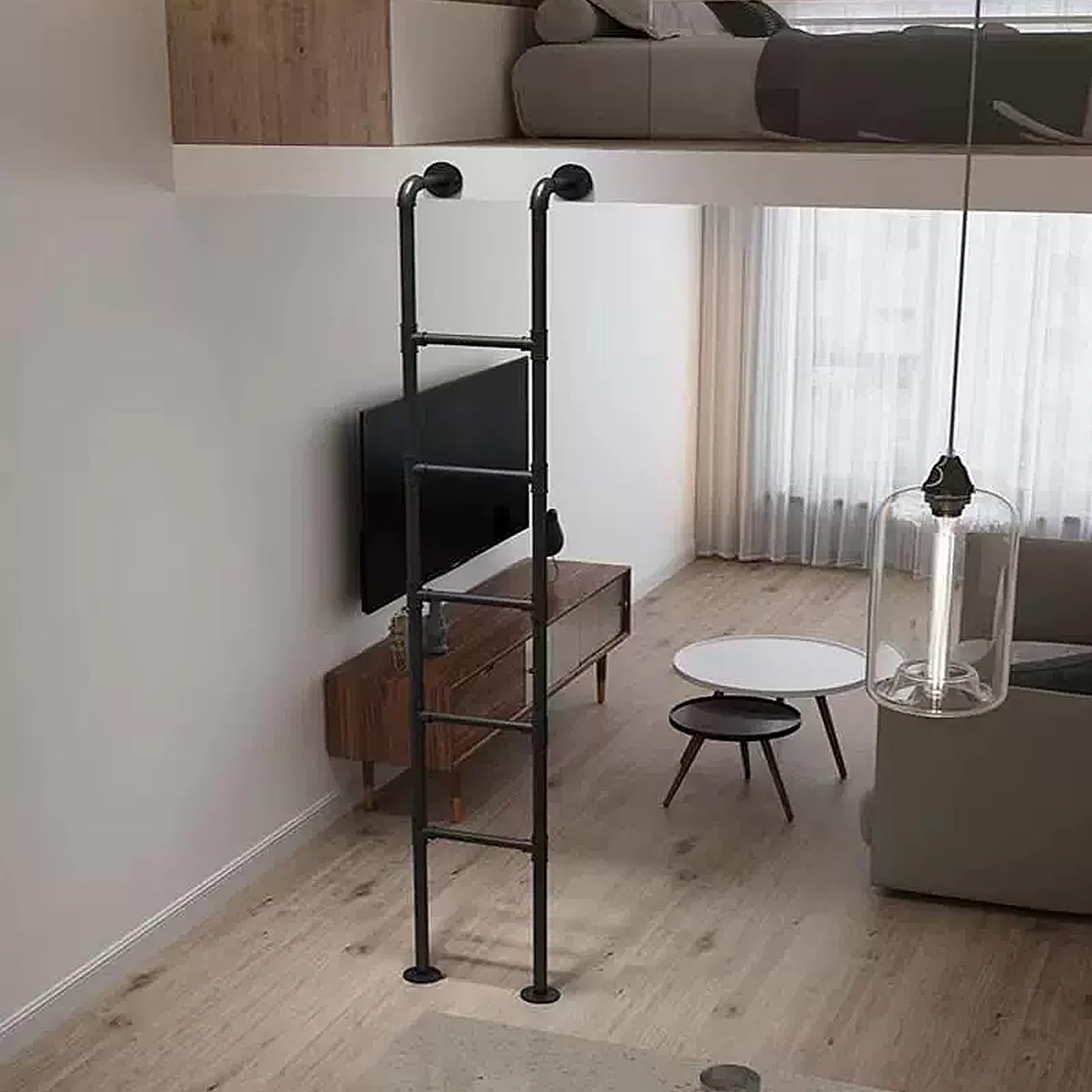 Échelle droite robuste en métal noir pour lit surélevé design