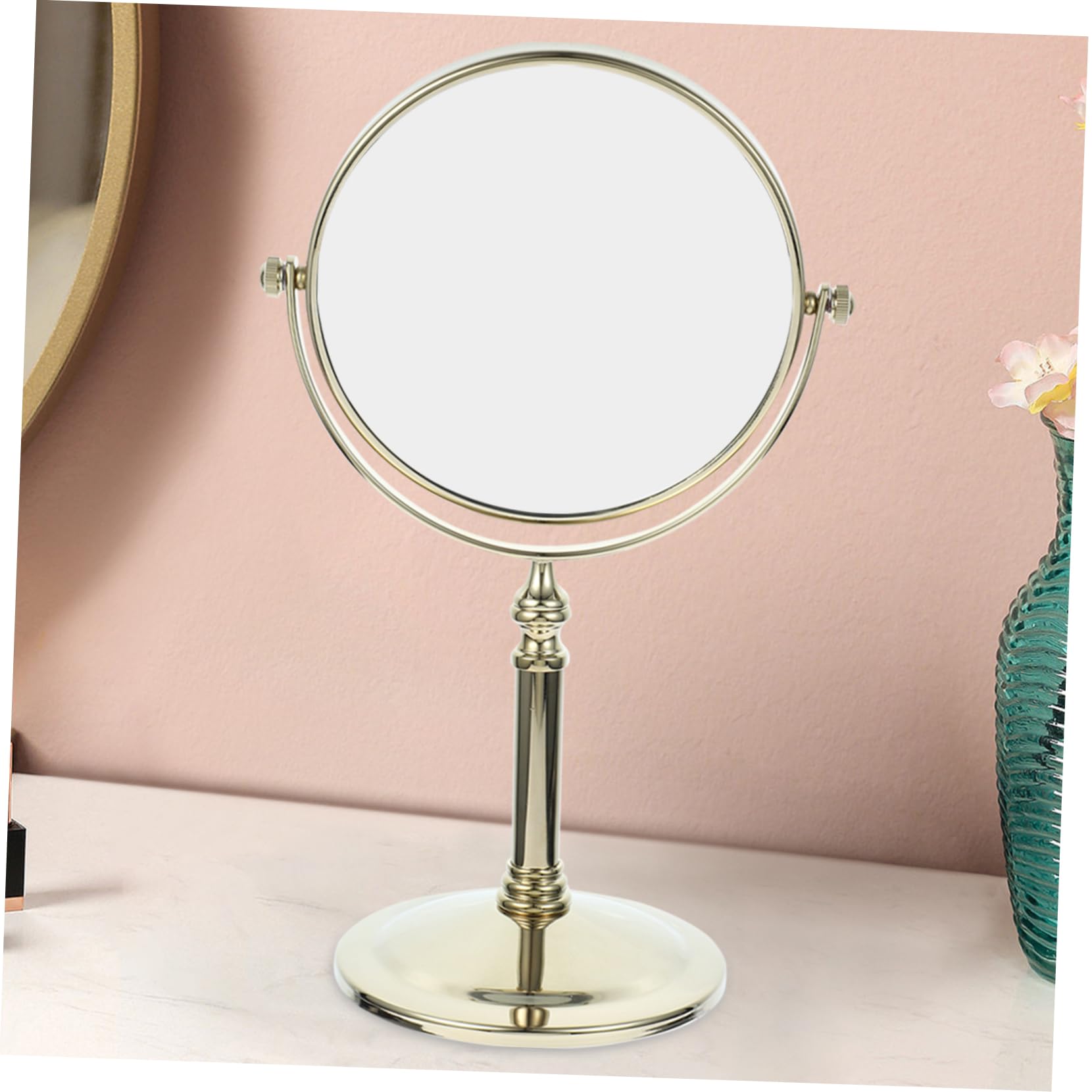 Ipetboom Specchio Trucco Doppia Faccia da Tavolo Oro 6 Pollici | Vetro e Metallo, Base Antiscivolo, per Camera e Bagno, Immagine Chiara e Ingrandimento