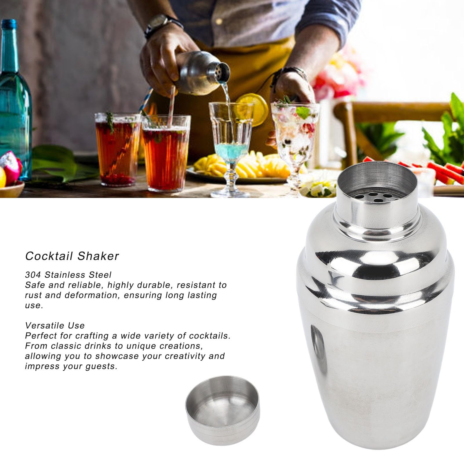 Shaker per cocktail in acciaio inossidabile 304, miscelatore per bevande da da 550 ml per bar e ristoranti domestici (250 ml)