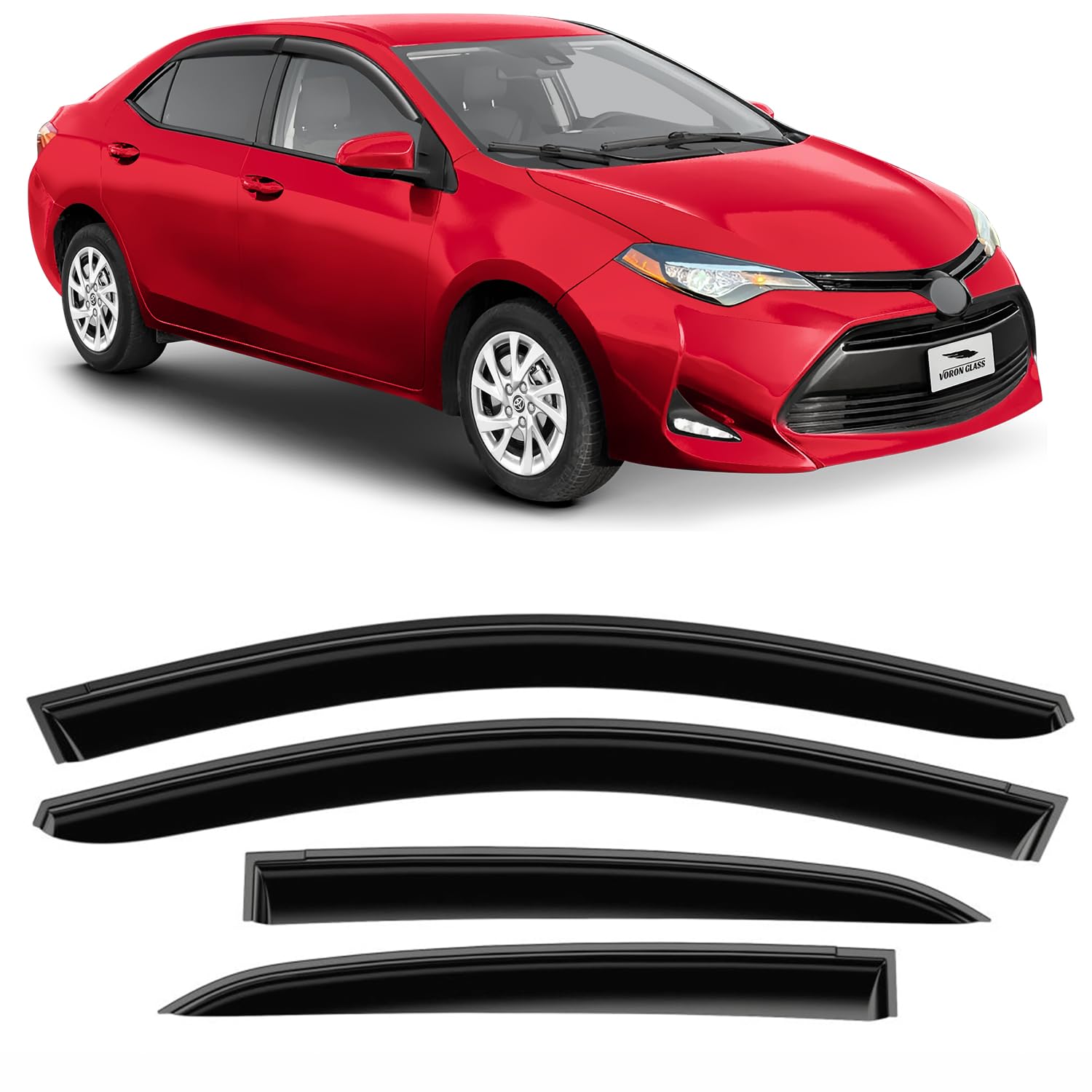 Voron Glass Tape-on Extra Durable Rain Guards for Toyota Corolla 2014-2019 Sedan, Window Deflectors, Vent Window Visors, 4 Pieces - 120054