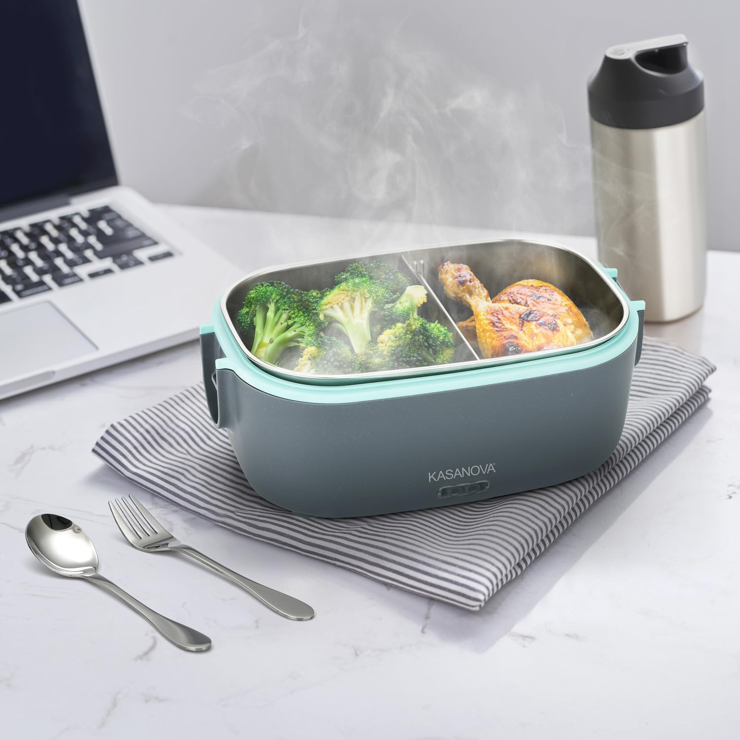 Scaldavivande elettrico 70 W con posate e contenitore 1,5 L blu