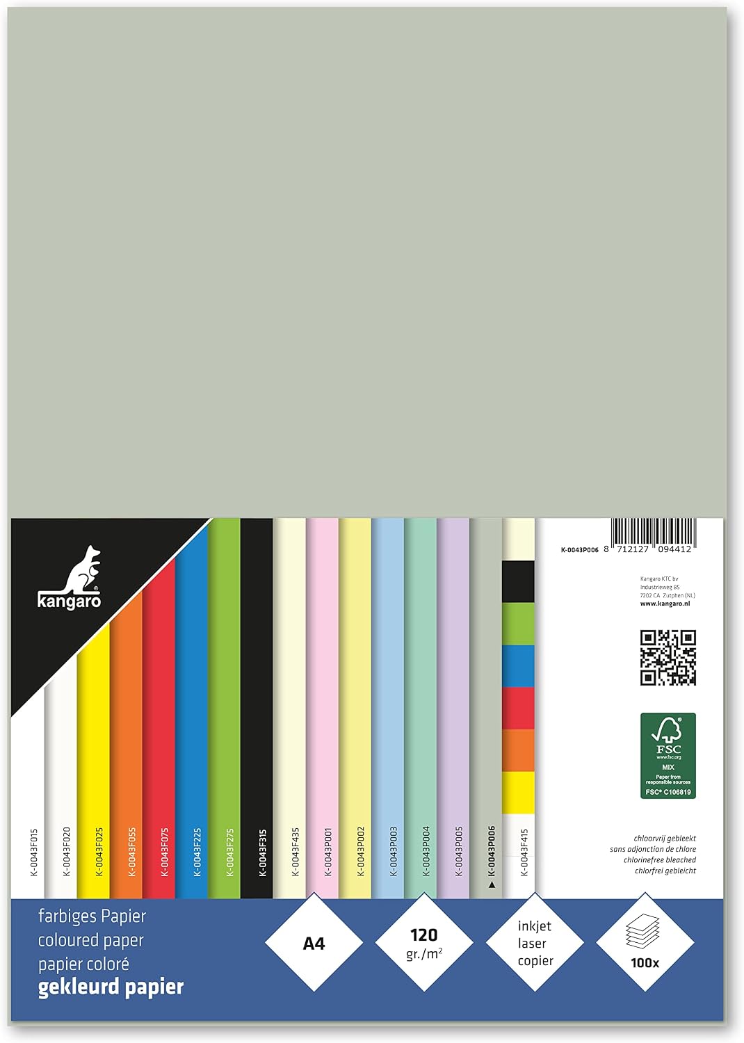 Kangaro - K-0043P004 Coloured Paper Pastel Green DIN A4-120 g/m² FSC Mix - Pack of 100 - Letter Paper Craft Paper DIY, K-0043P004