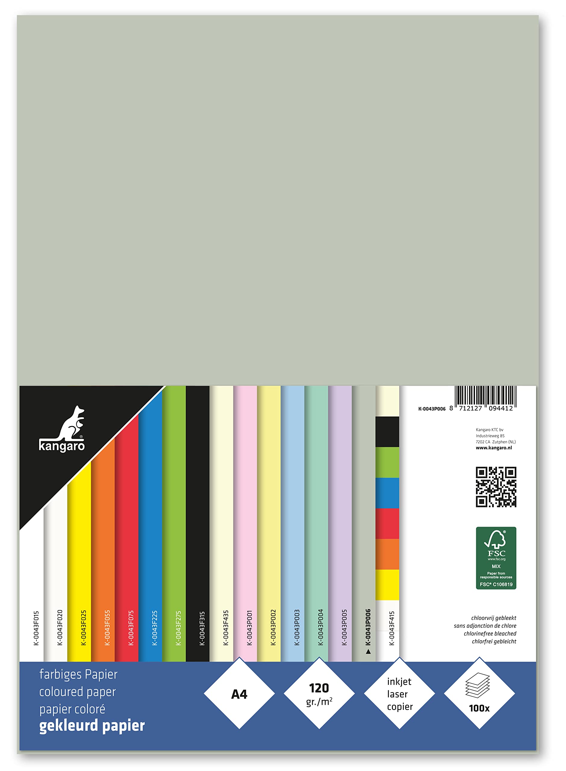 Kangaro Pastel Grey - K-0043P006 Coloured Paper Din A4-120 G/M² Fsc Mix - Pack Of 100 - Letter Paper Craft Paper Diy, K-0043P006