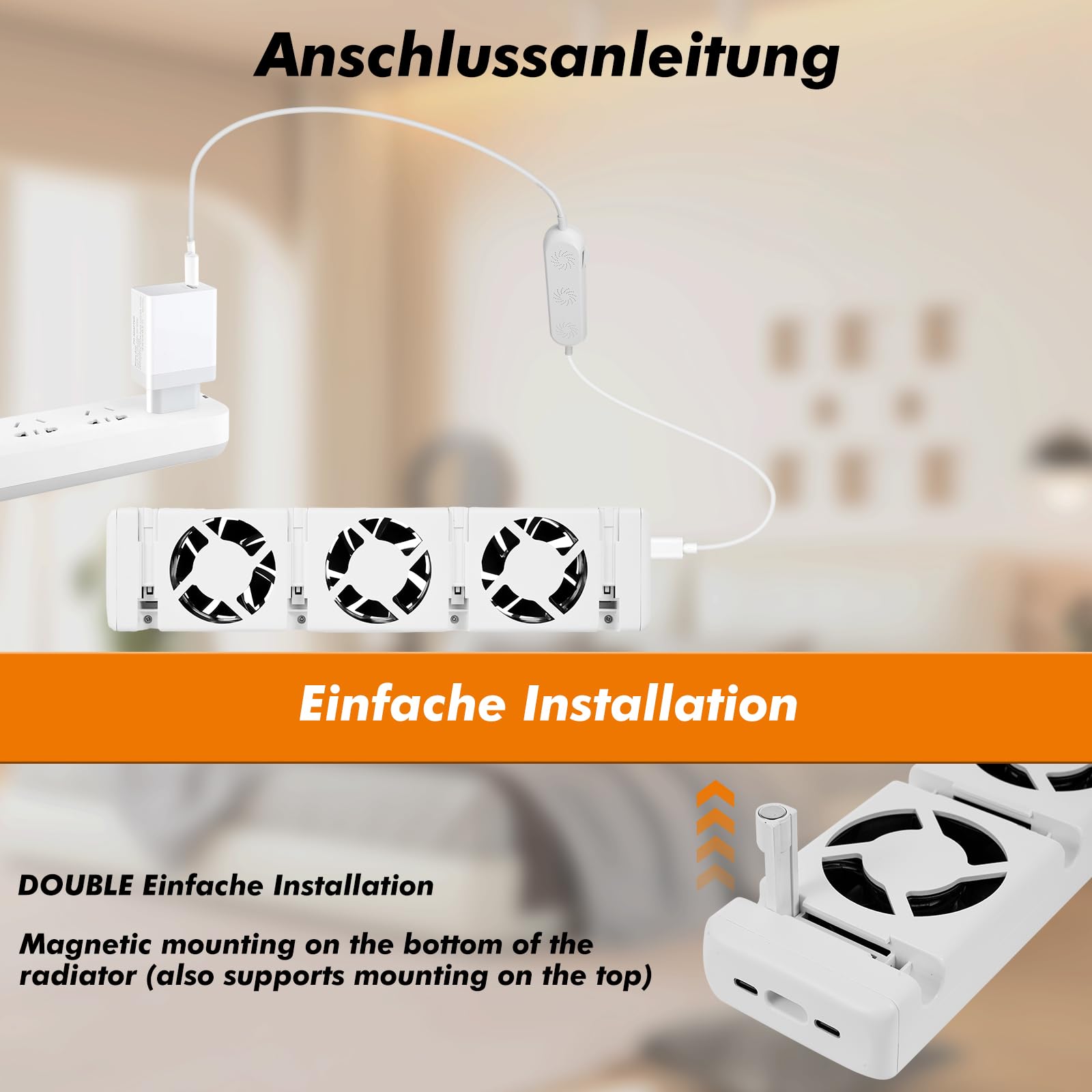 Heizkörper Ventilator mit Control Sensor, Smart Heizkörperventilator - Duo-Set (2X) - Bis zu 25% Energieeinsparung - Heizungsventilator Wärmepumpen-geeignet - Mehrere Geschwindigkeiten
