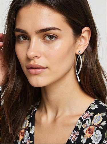 Miniatura 5 de SBLING Aretes colgantes chapados en platino o chapado en oro de 18 quilates o chapado en oro rosa de 18 quilates con circonita cúbica