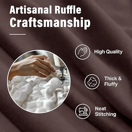 Miniatura 2 de Seasonwood Cortinas de ducha marrón para baño, cortina de ducha marrón oscuro, cortina de ducha con volantes marrones, cortina de ducha de tela