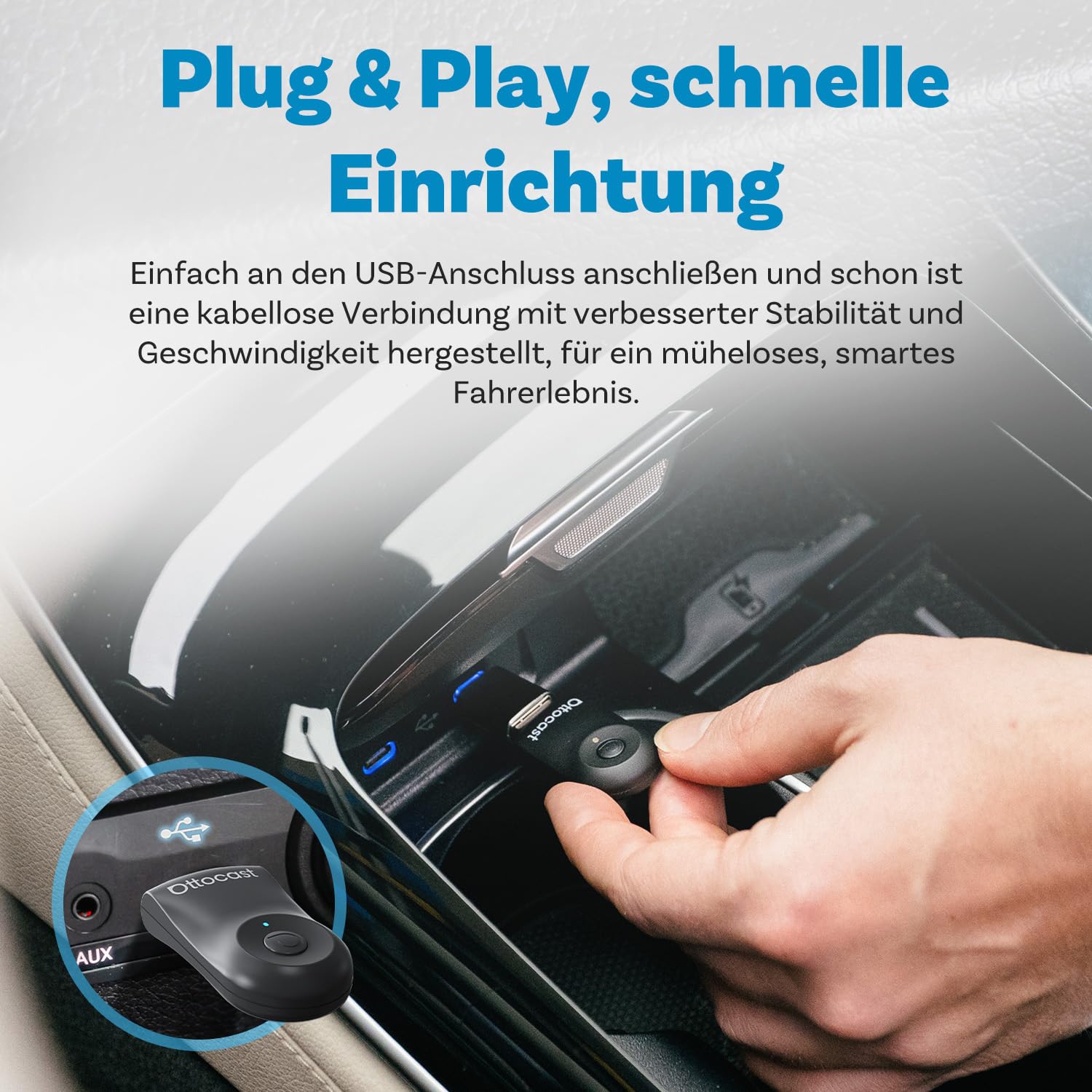 2025 Neueste OTTOCAST Mini, Wireless Carplay Adapter für iPhone, Android Auto Adapter Konvertieren Sie Kabelgebundenen zu Kabellosen Carplay, Kompatibel mit Autos nach 2016 mit Wired CarPlay und AA