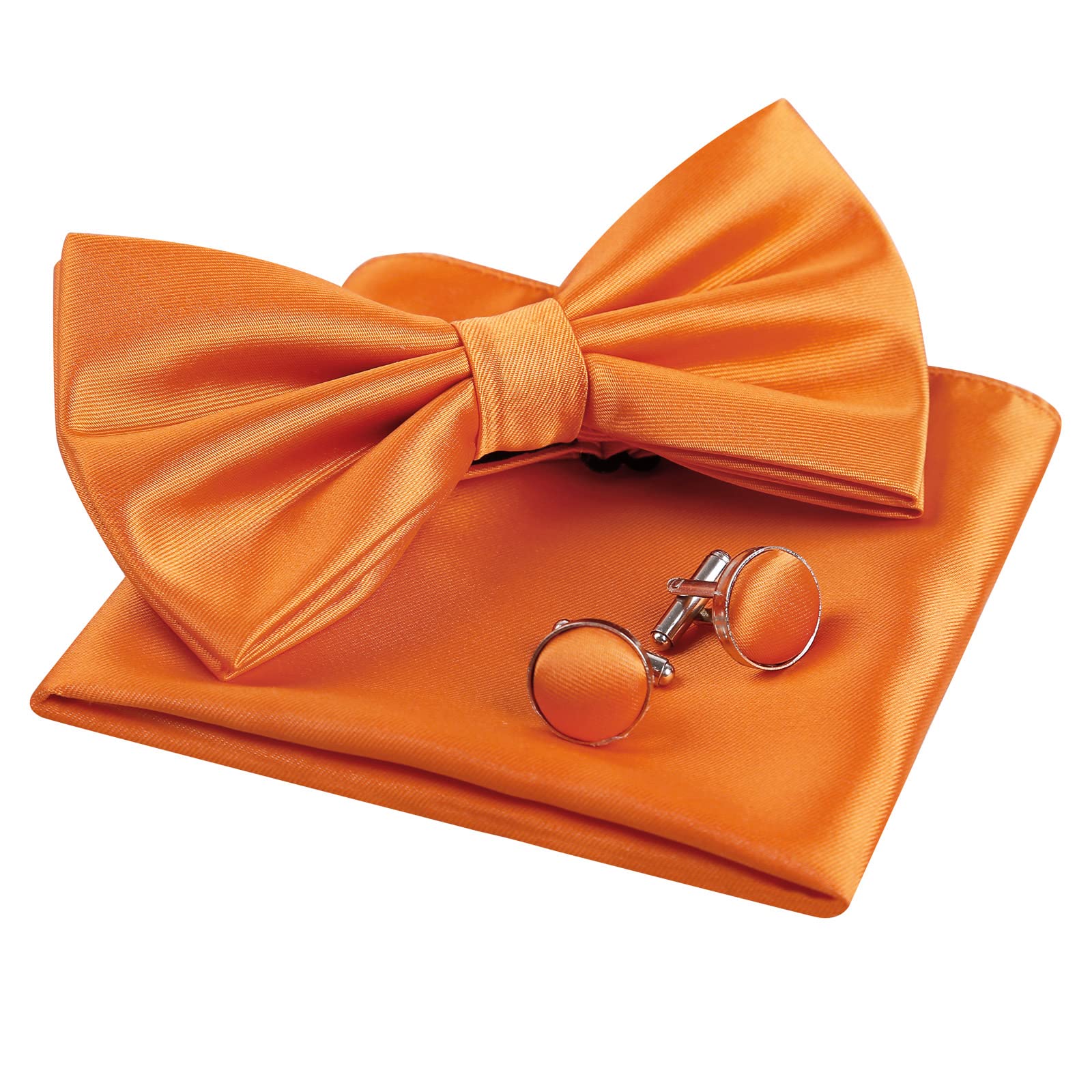 Mens Tuxedo Bow Tie, Hanky and Cufflinks Set (Orange)(Size: One Size)
