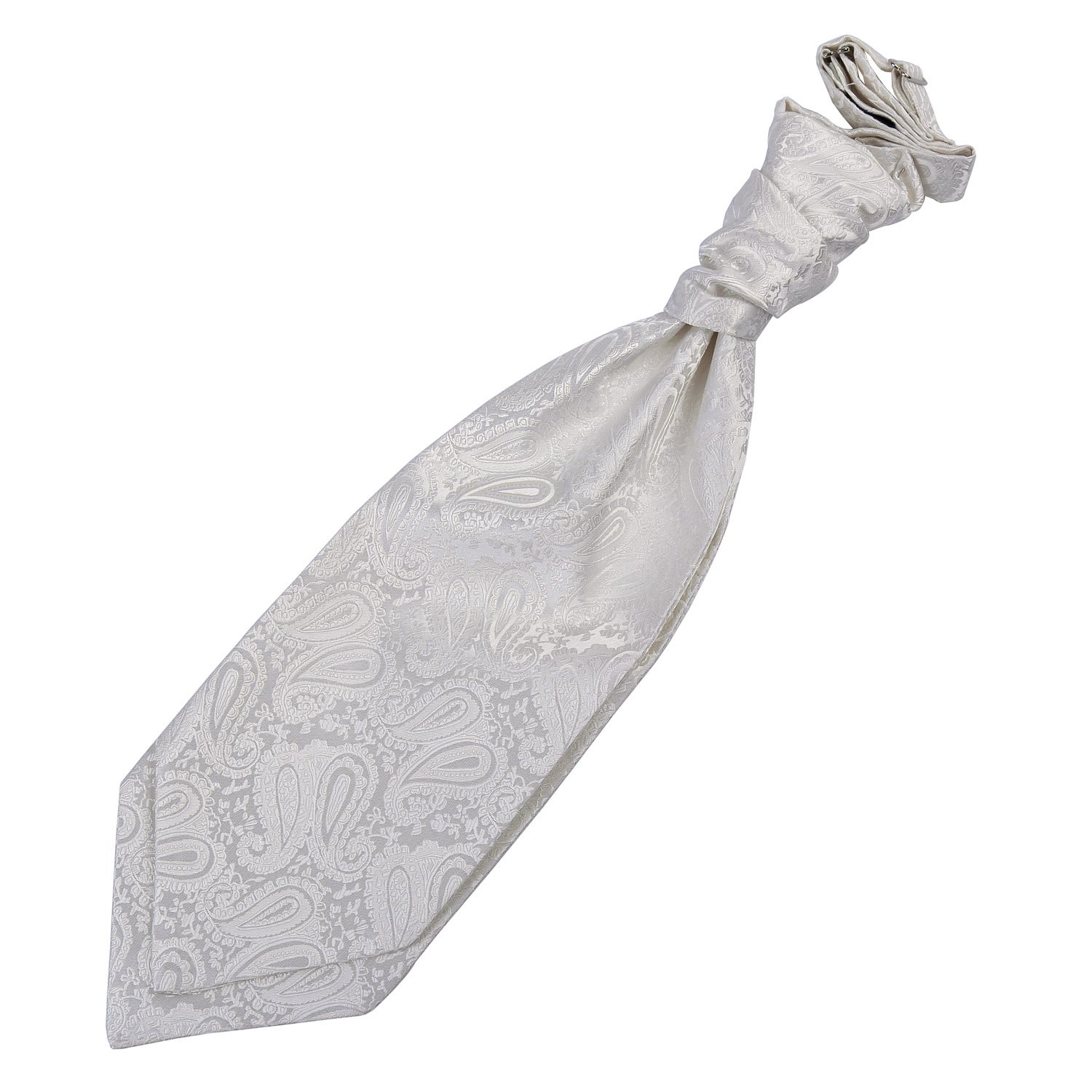 DQT Mens Paisley Floral Jacquard Pre-Tied Scrunchie Cravat - Wedding, Business & Formal Wear - Ivory