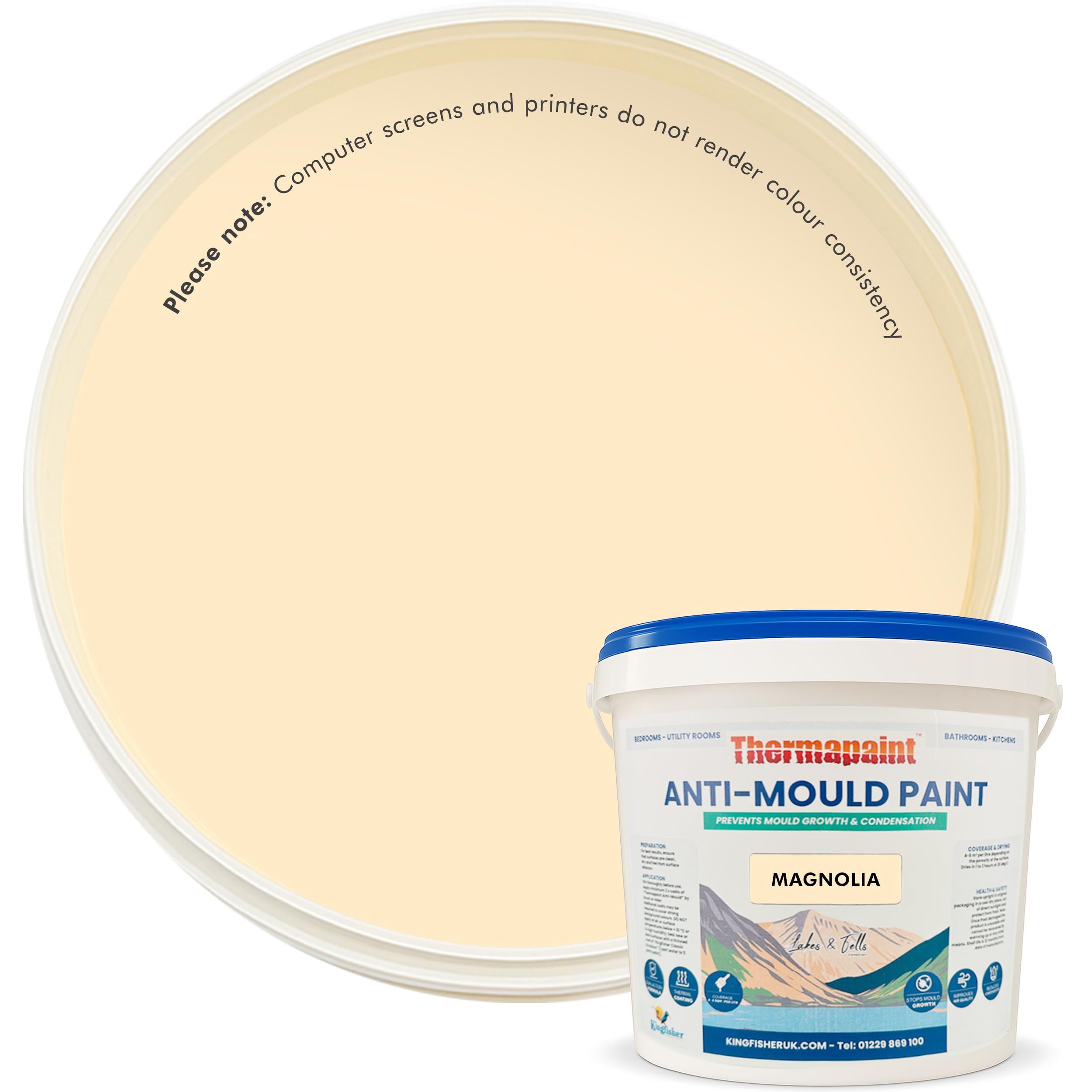 Kingfisher Thermapaint Anti Mould Paint with Active Fungicide 2.5L | Mould & Moisture Resistant Emulsion Wall Paint for Kitchens, Bathrooms & More | Waterproof & Washable | Magnolia