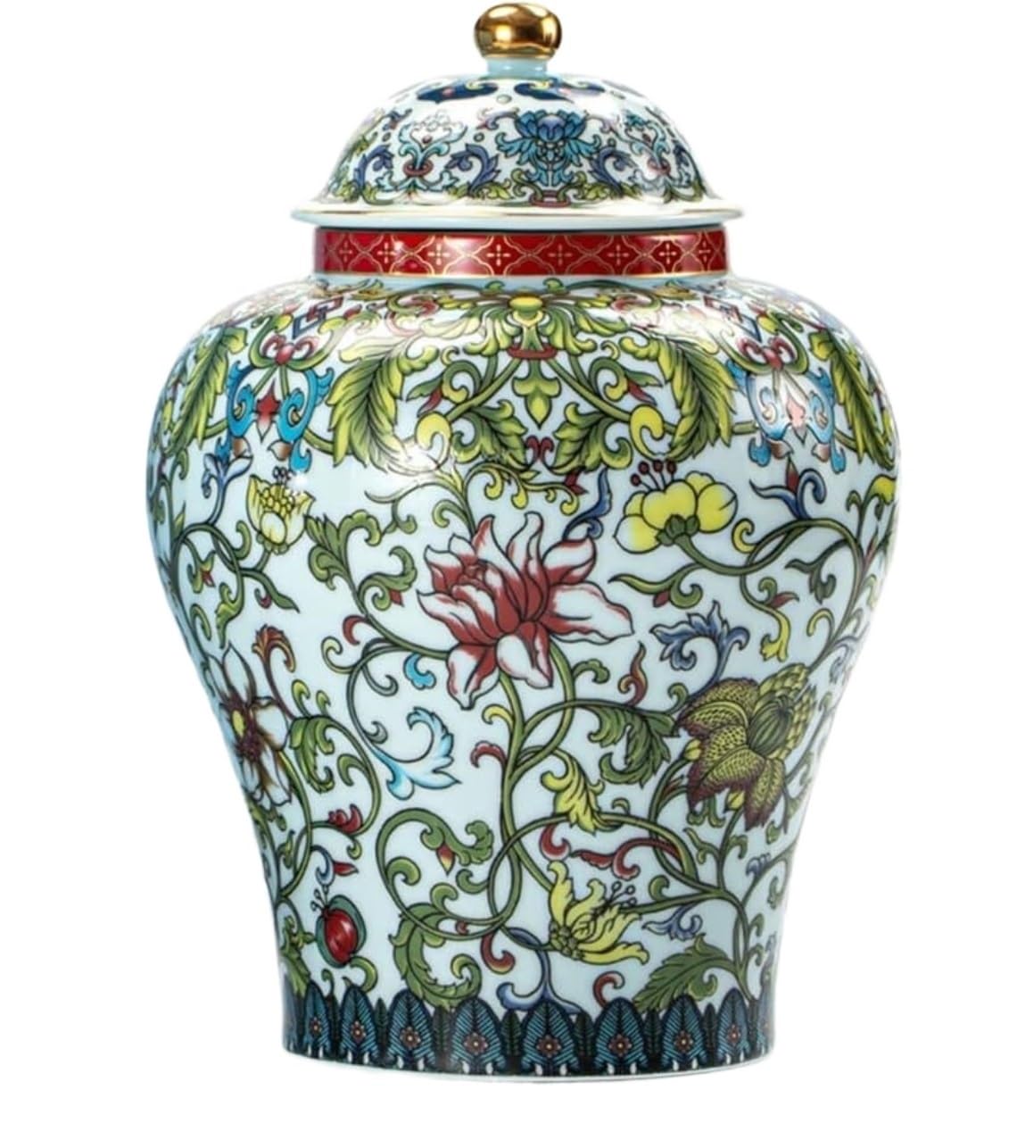 FLYIODFCXV Porcelain Ginger Jar Vase with Lid Chinoiserie Temple Enamel