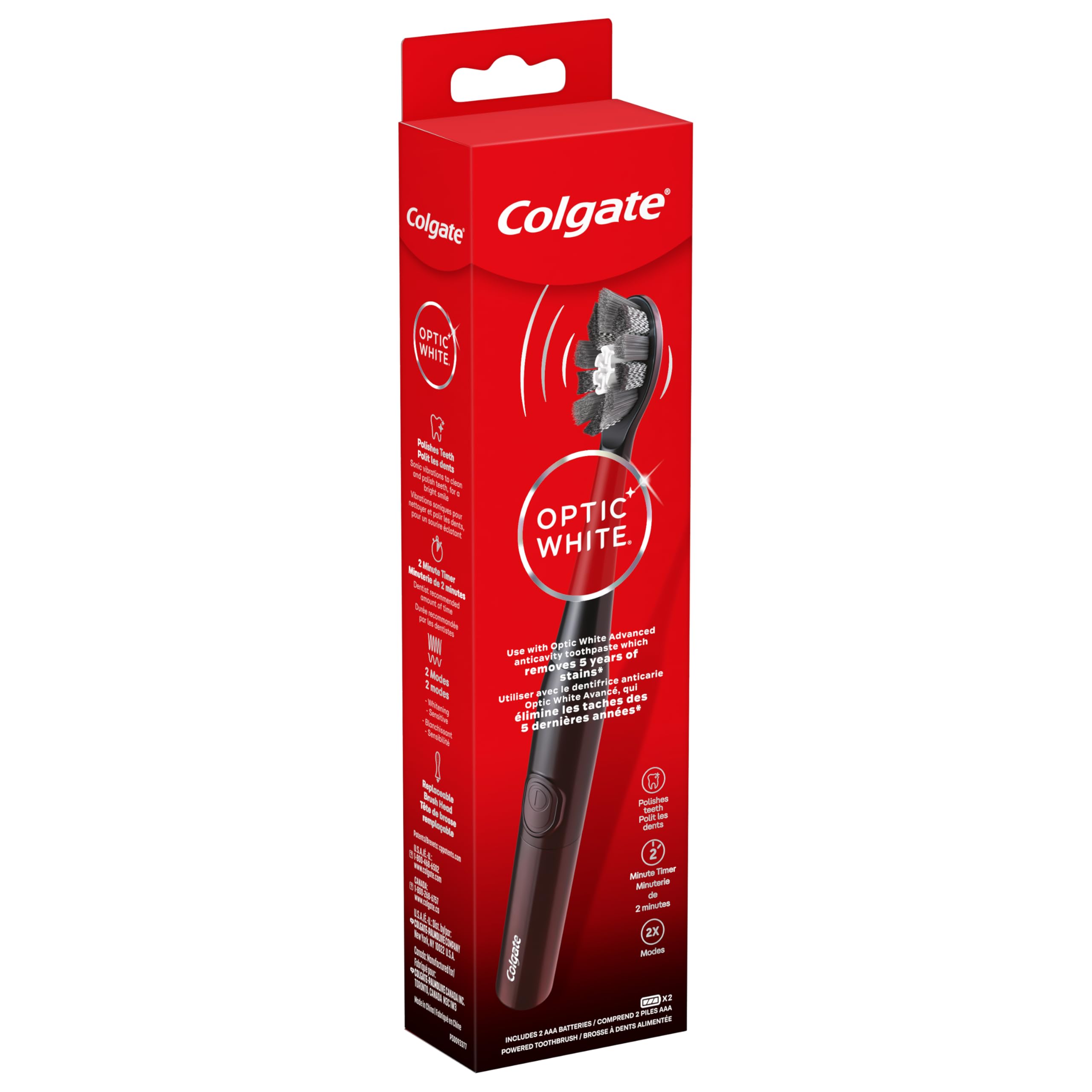 Colgate Optic White Pro-Series Whitening Battery Operated Toothbrush with Timer, Soft, Black