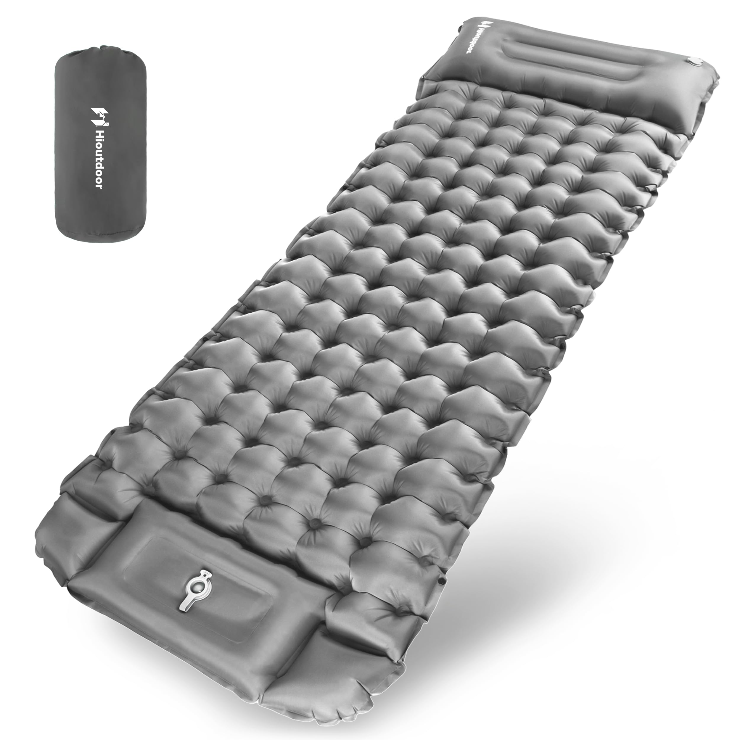 Hioutdoor Isomatte 10CM Camping Ultraleicht Aufblasbare Mit Fußpresse Pumpe Für Outdoor Wandern Strand Backpacking Zelt Matratze Schlafmatte Campingmatte (Grau)
