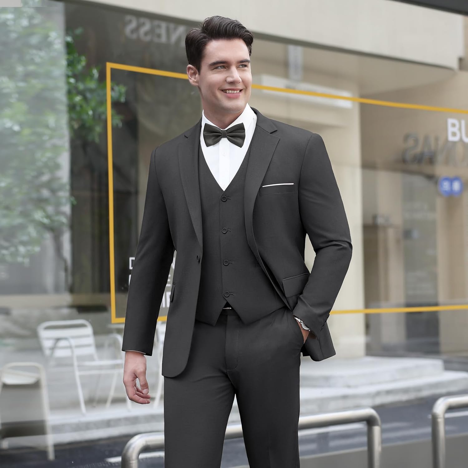 LUPURTY 3 Piece Suits for Men,Men's Suit Slim Fit,Business Solid One Button Wedding Tuxedo Blazer Vest Pants Set - Image 5