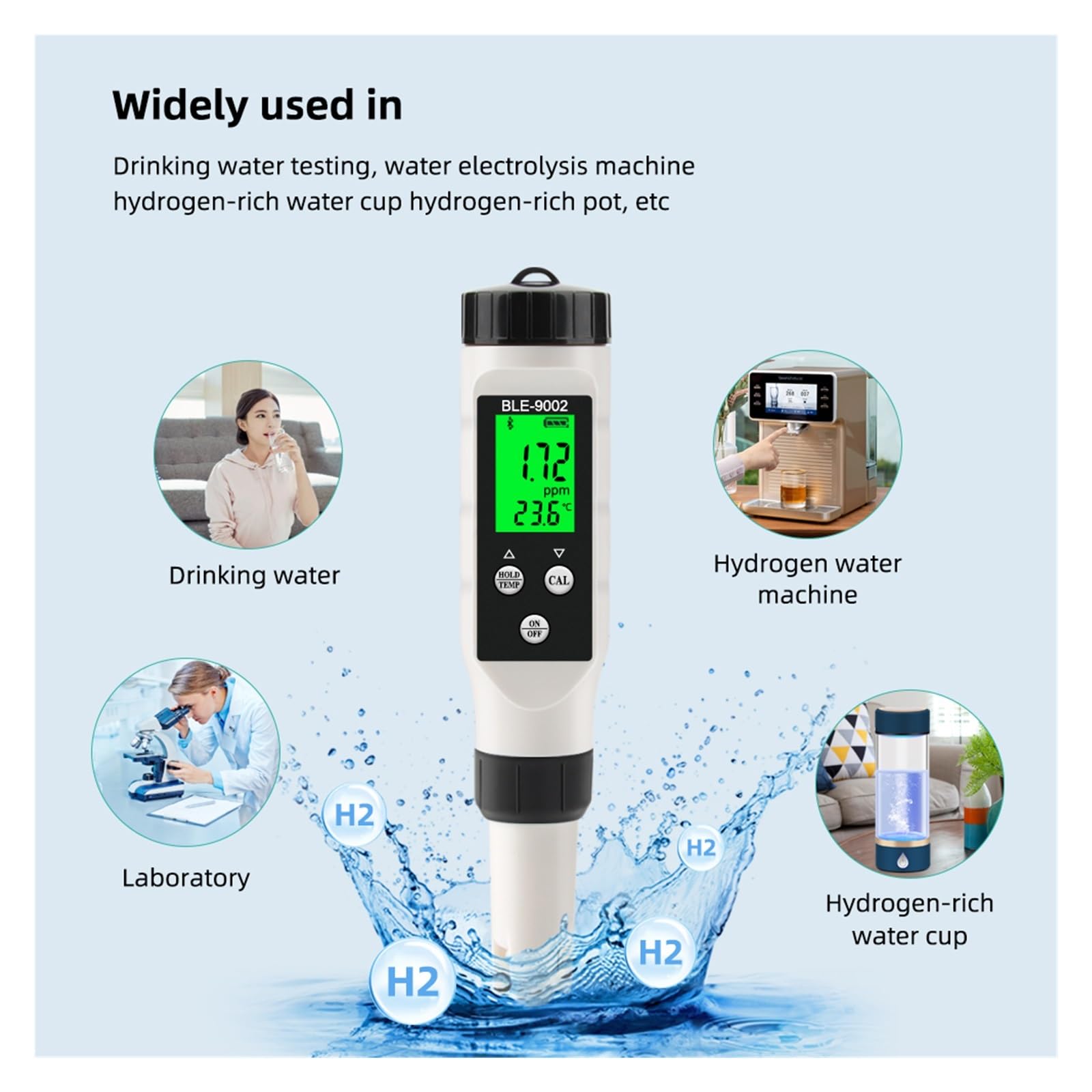 Tester miernika PH, Cyfrowy miernik temperatury H2 bogaty w wodór 0-2990ppb automatyczna kalibracja aplikacja Blue Tooth Online Monitor narzędzie do testowania jakości wody pitnej,Woda pitna, Hydropo