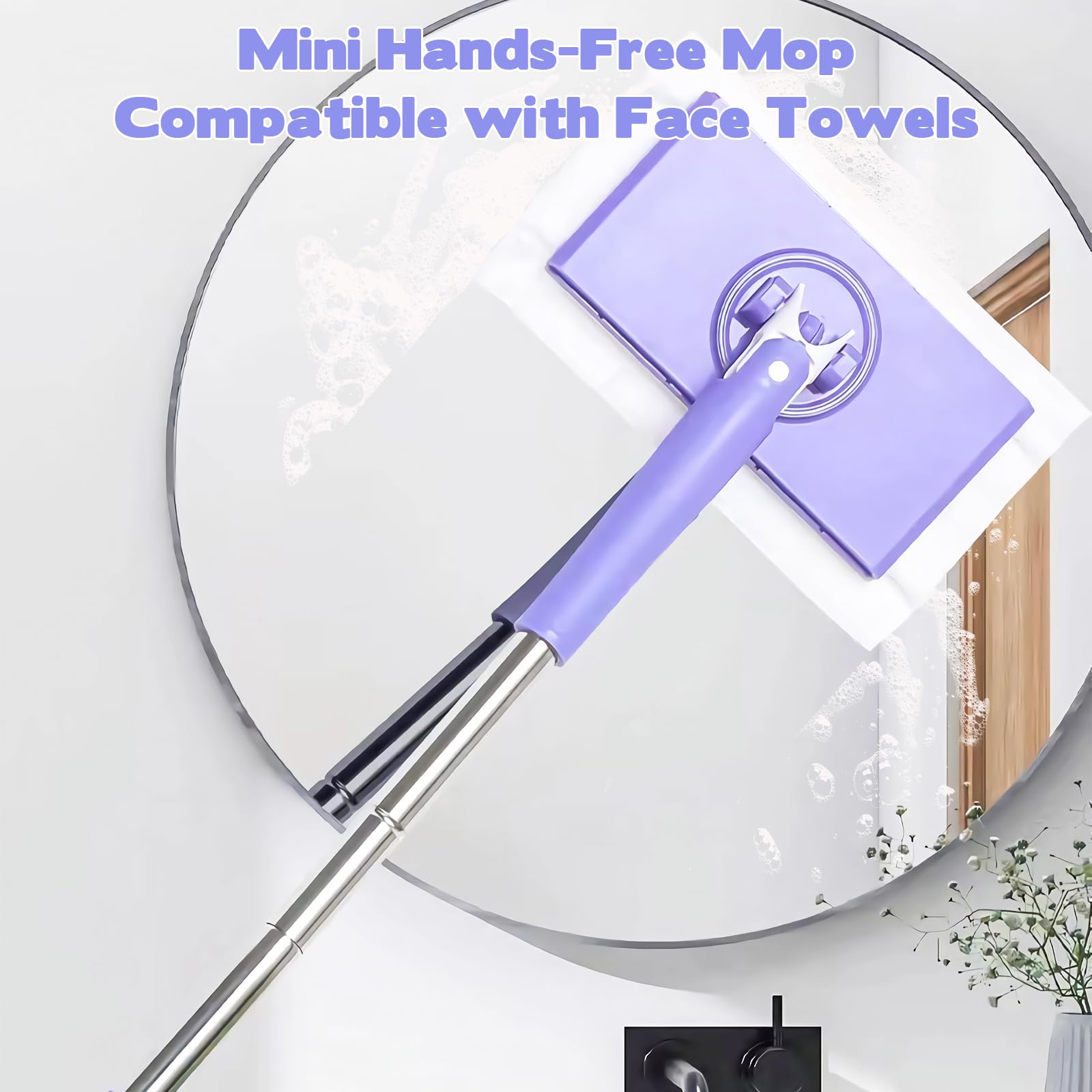 Automatische doekwisselende mini-mop, handsfree mini-mop compatibel met gezichtshanddoeken, 360° roterende handwasvrije platte mop geschikt for vloeren, muren, keukens, compatibel ( Size : 1pcs