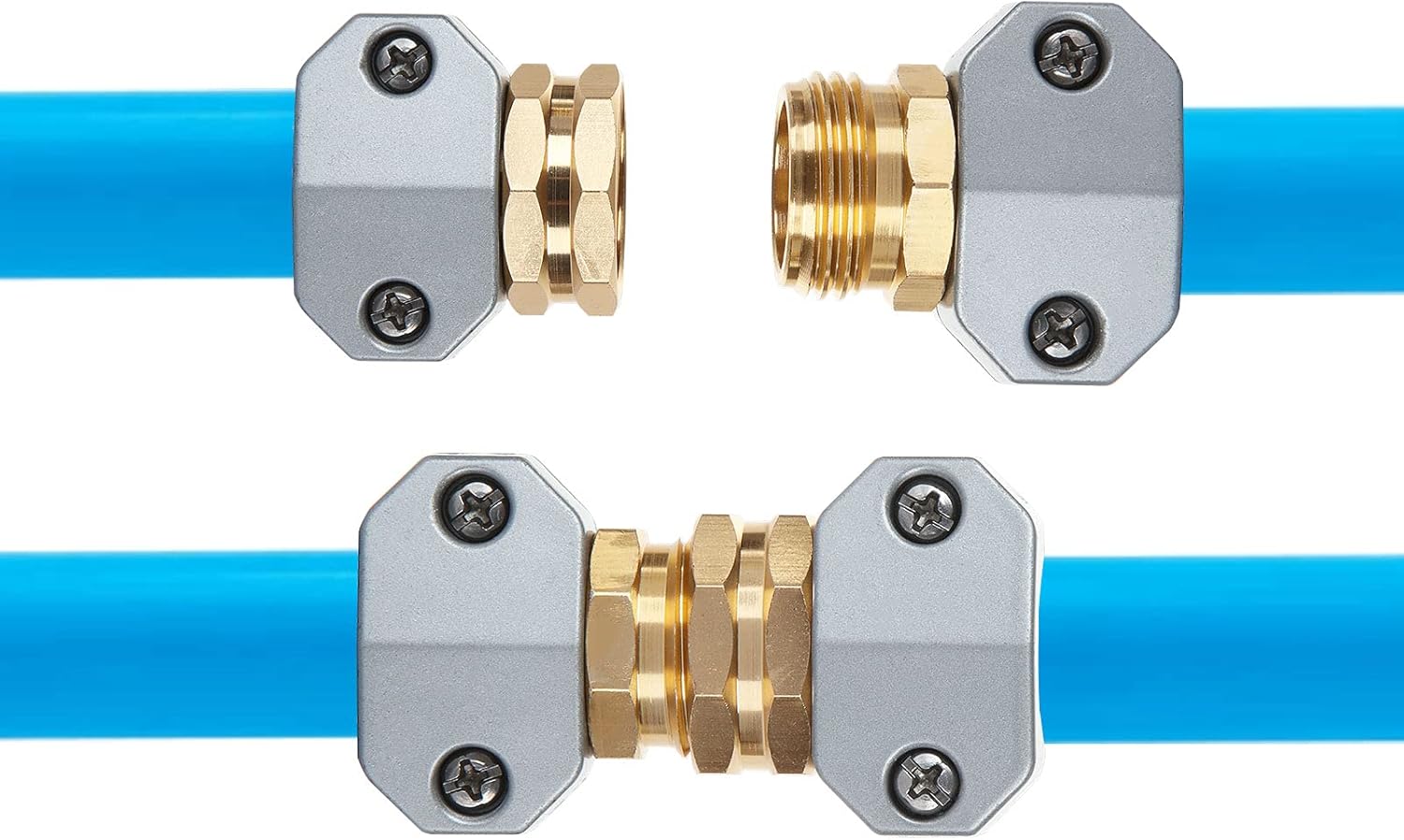 PETTYOLL 3PCS Garden Hose Repair Connector Fittings, Aluminum Alloy Female and Male Hose End Water Hose Repair Connector for 3/4 Inch or 5/8 Inch Garden Hose