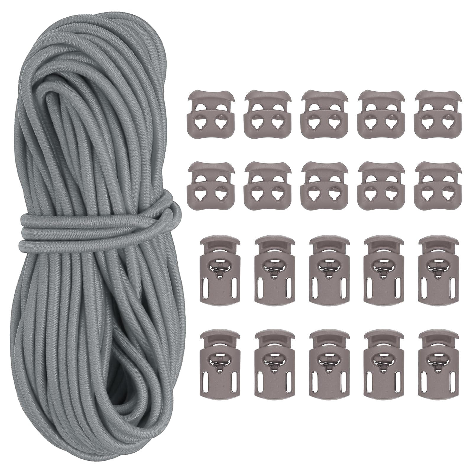 PATIKIL 16 Yard Elastic Bungee Cord & 10pcs Single Hole Cord Lock & 10pcs Double Hole Spring Toggle Stopper for Paracord Drawstring Shoelace Clothing Backpack Bags