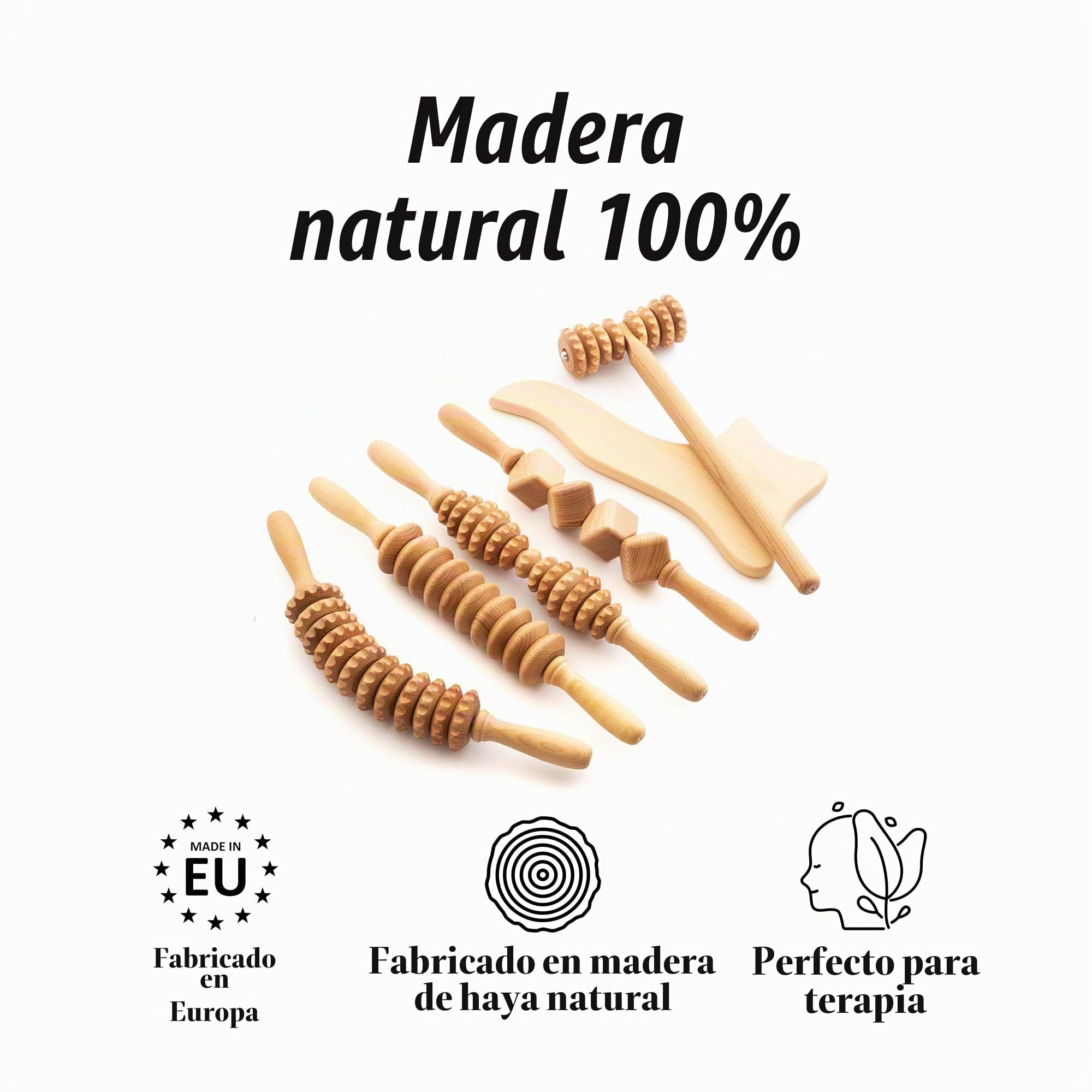 Tuuli Accessories Maderoterapia Masajes Kit Celulitis Masajeador Rodillo Drenaje Linfatico Madera