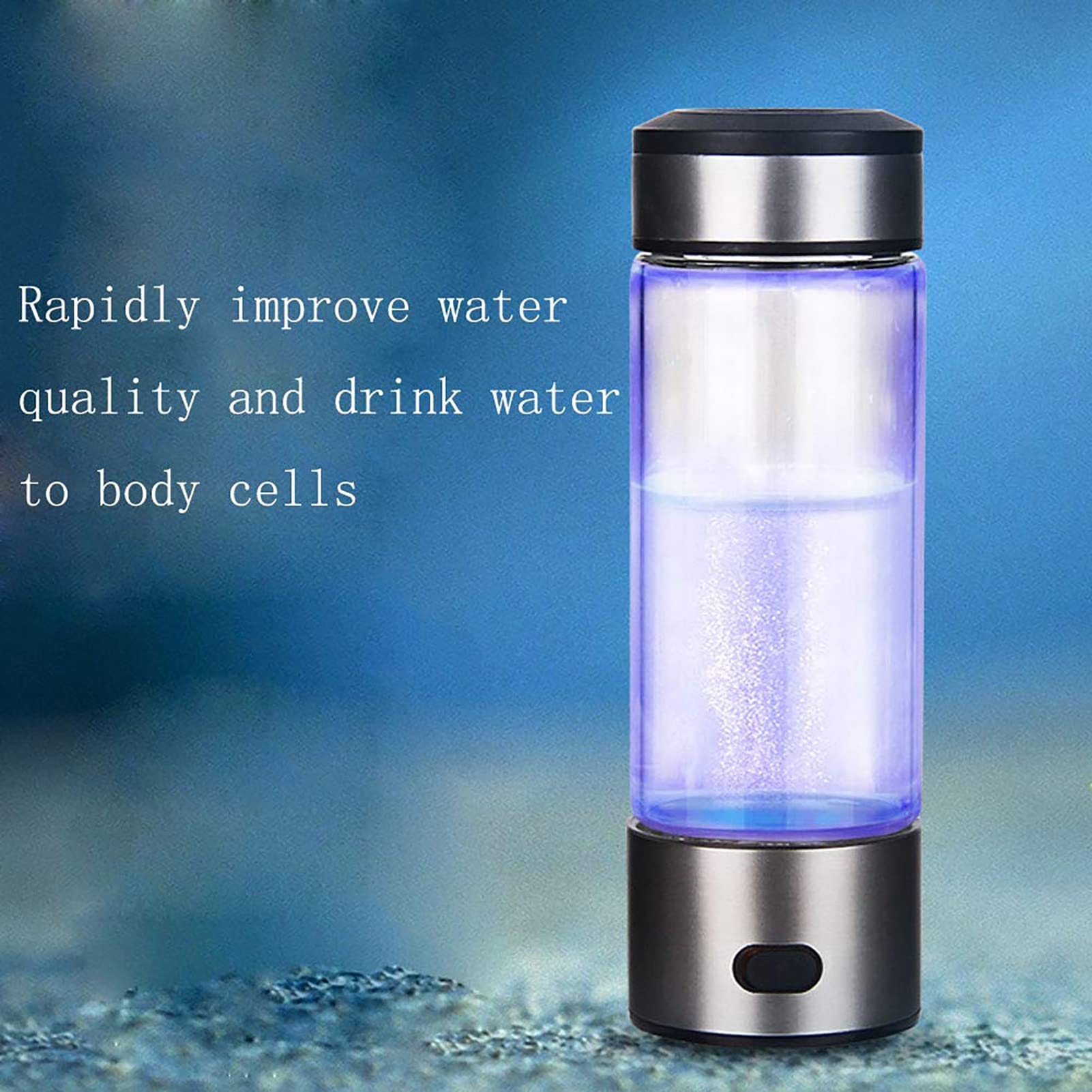 Generador Agua hidrógeno portátil, ionizador, máquina Agua Rica en hidrógeno, Recargable por USB, Modo Dual, 1 Minuto y 3 Minutos, Botella Vidrio Alta concentración Agua hidrógeno, 480 ml