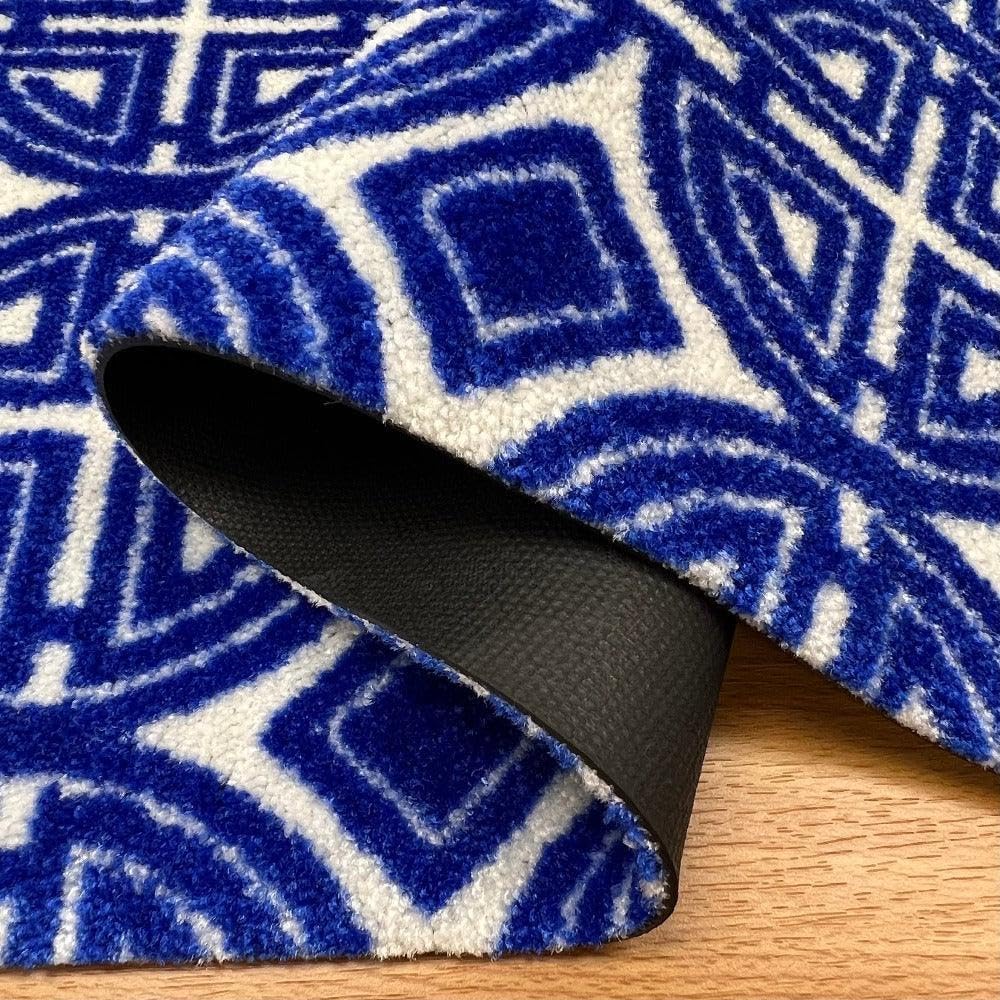 Cobalt Blue One-Piece Washable Rug, Large Door Mat for Entryway, Kitchen, Bathroom, Non-Slip Entry Mat, Indoor Doormat, Kid Friendly and Pet Friendly, Blue and White Chinoiserie Pattern, 27.5” x 47”