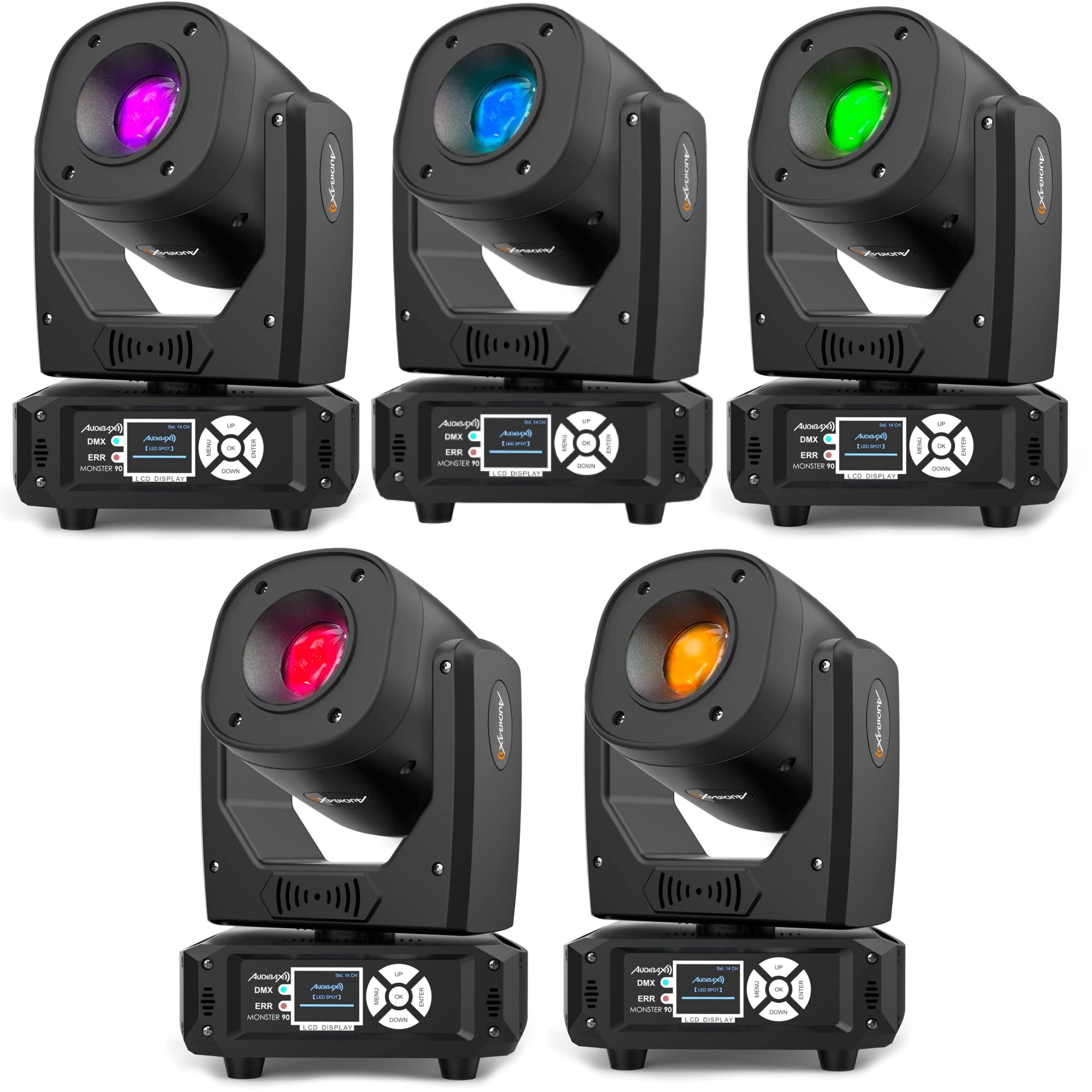 Audibax Monster 90 - Cabeza Móvil para Discoteca - Foco Profesional Móvil - Luz LED de 80W - Equipada con una Rueda de Gobos y Otra de Colores - Proyección Rápida con Giros Horizontales y Verticales