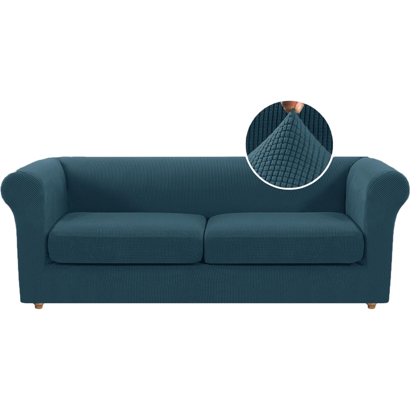 Stretch Chesterfield Sofa Cover with Separate Cushion Covers for Living Room Soft Non-Slip Sofa Slipcover Furniture Protector for Dogs Feature Thick Jacquard Fabric (Large Loveseat,Teal Blue)