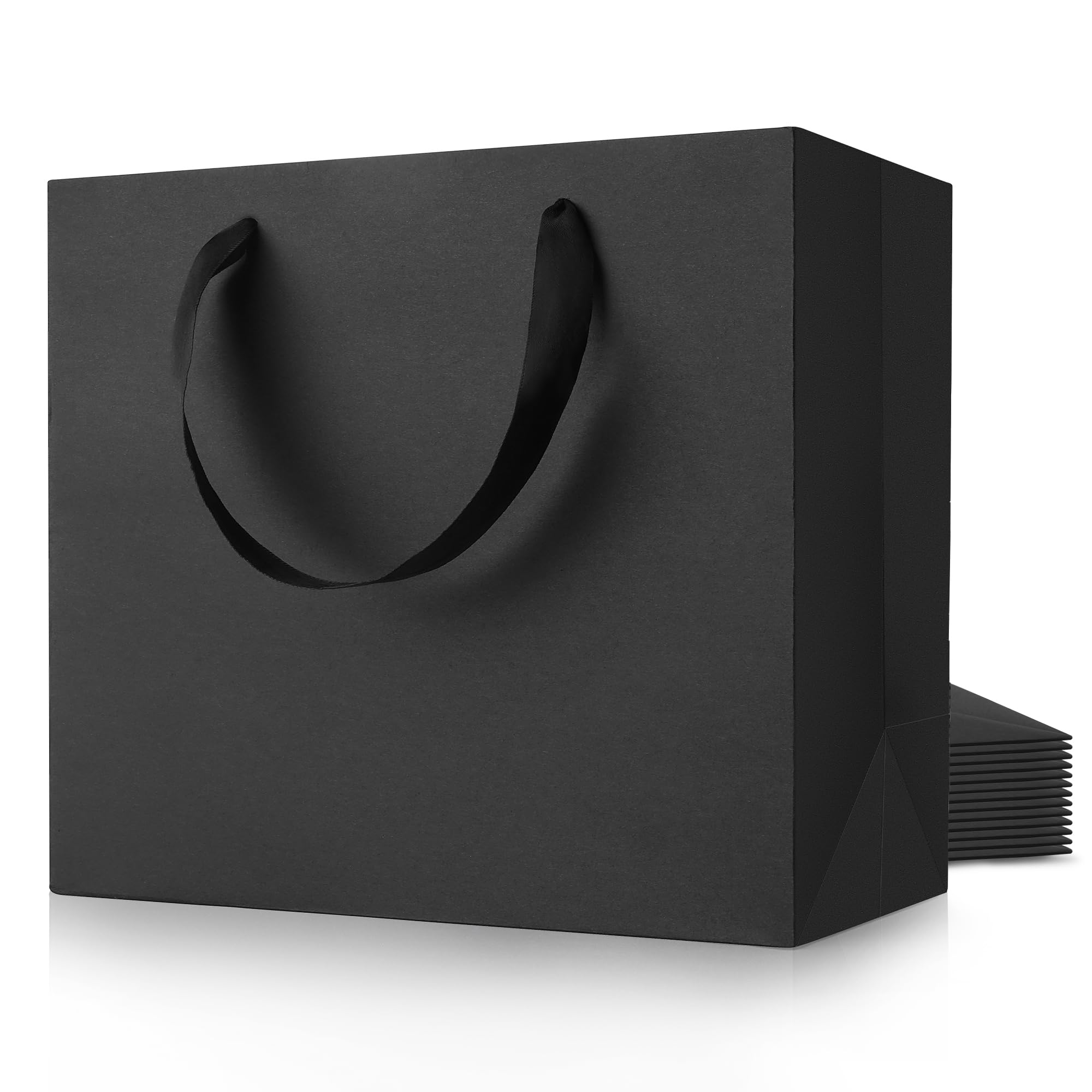 MOXARYSU Large Black Gift Bags: 12.5x4.5x11 Inch 12pcs Kraft Paper Bags Bulk For Party Shopping Birthday Wedding (L,12)