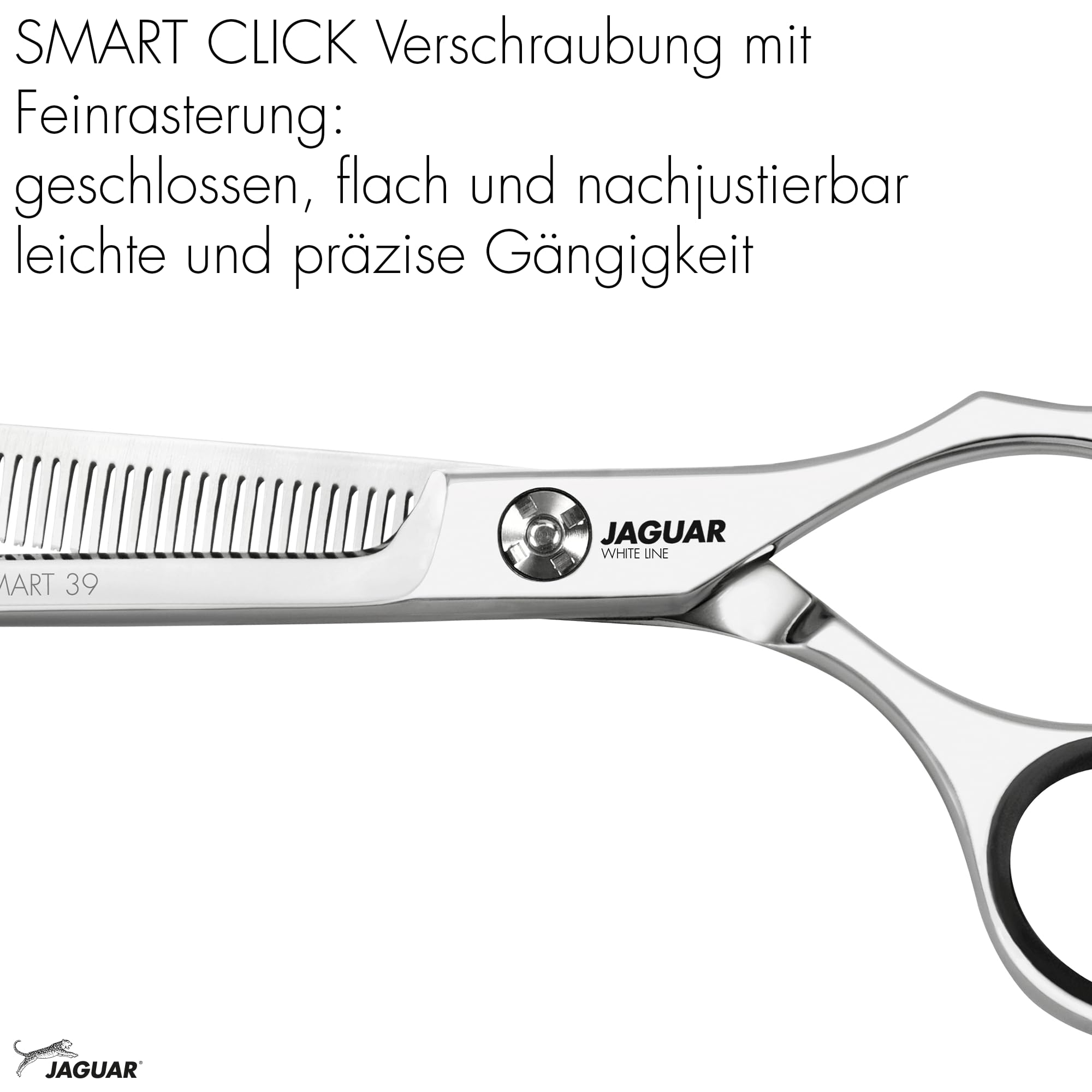 JAGUAR Modellierschere SMART 39 5.5“ | ergonomische Griffstellung | Texturierschere ergonomisches Design | abgewinkeltes Daumenauge | 39 Prismenschliff-Effilierzähne | poliert | Made in Germany