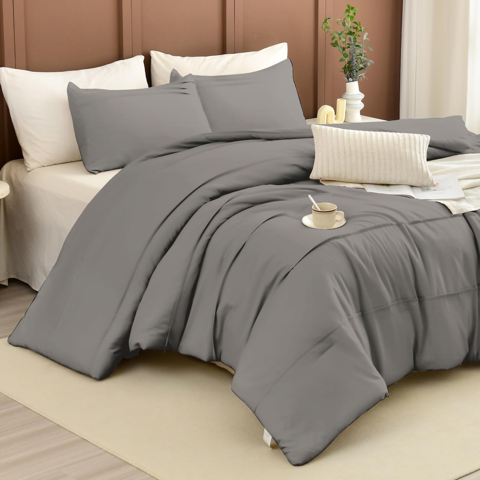 Photo 1 of Masaca Grey Oversized King Comforter 120x120,Pinch Pleat California King Comforter Oversized,Vintage Farmhouse Boho Gray Bedding Comforter for All Season