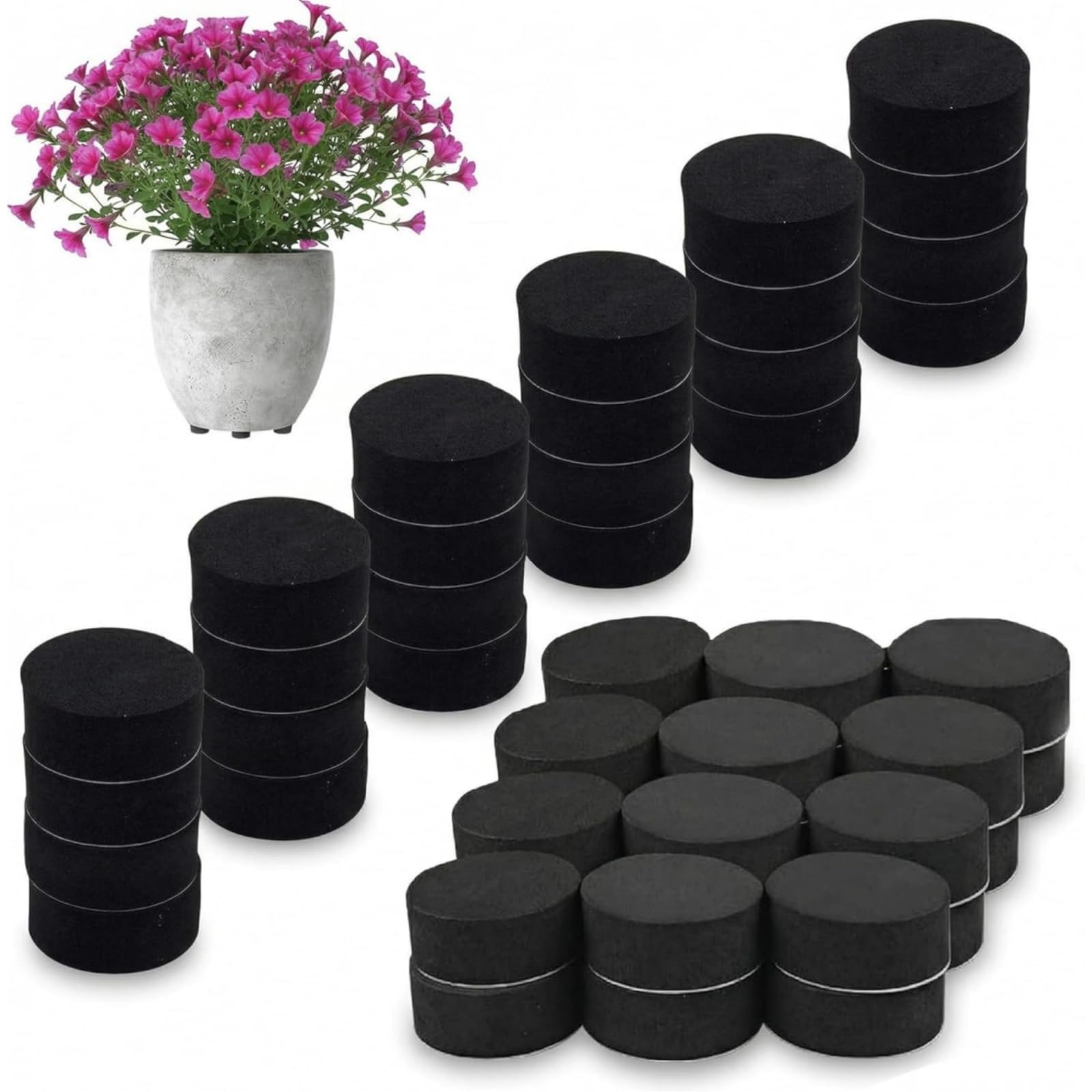 60PCS Plant Pot Feet,Pot Feet For Outdoor Plant Pots,With Self Adhesive Pad,Material Foam,P-lant P-ot Risers Outdoor,Non-Slip,Easy Water Drainage,Suitable For Outdoors Plants/Flowers,30x10mm(Black)