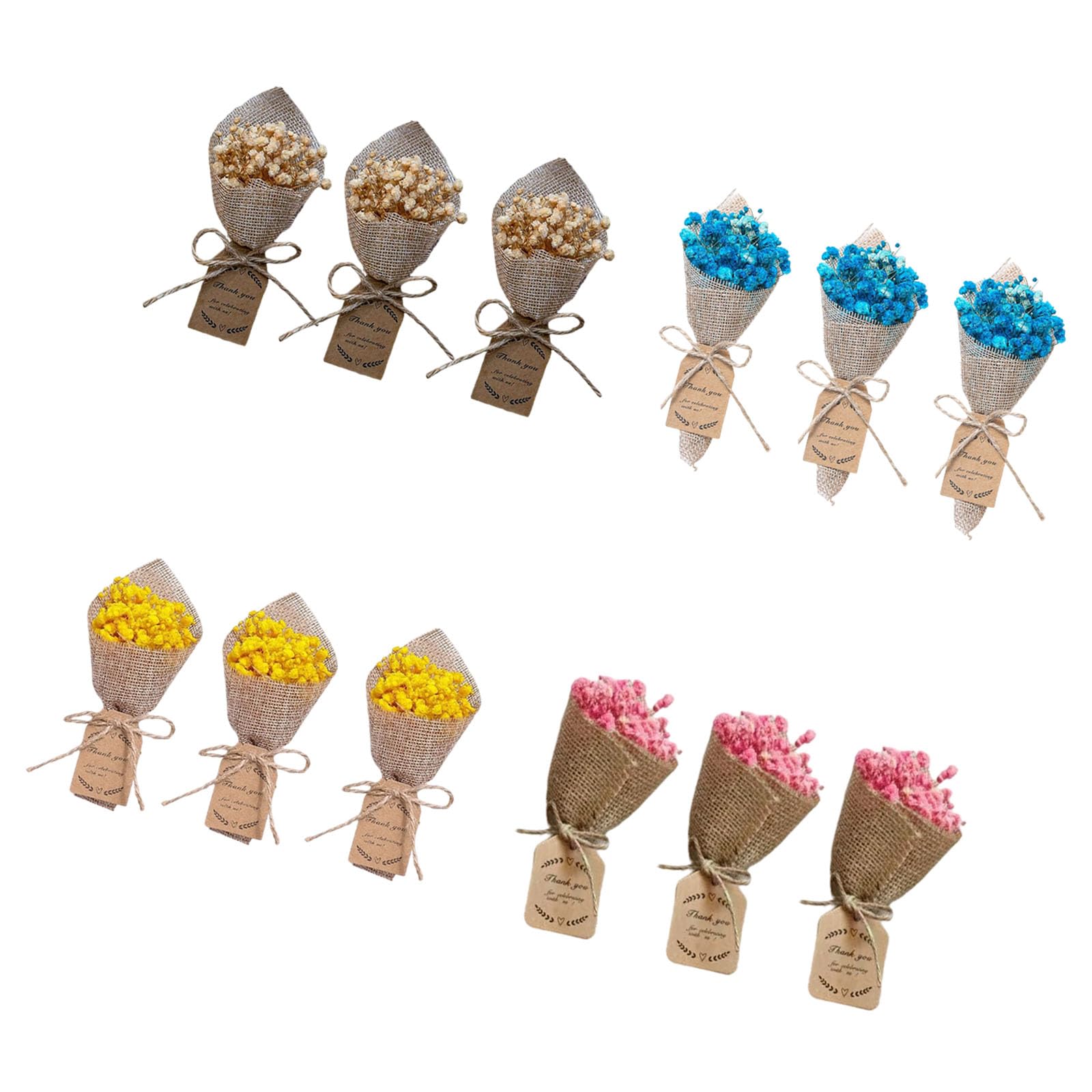 Xinsheinelry 12 Small Handcrafted Preserved Flower Posies Soft Hues Perfect for Bookshelf Accents and Indoor Decor Table Centerpiece
