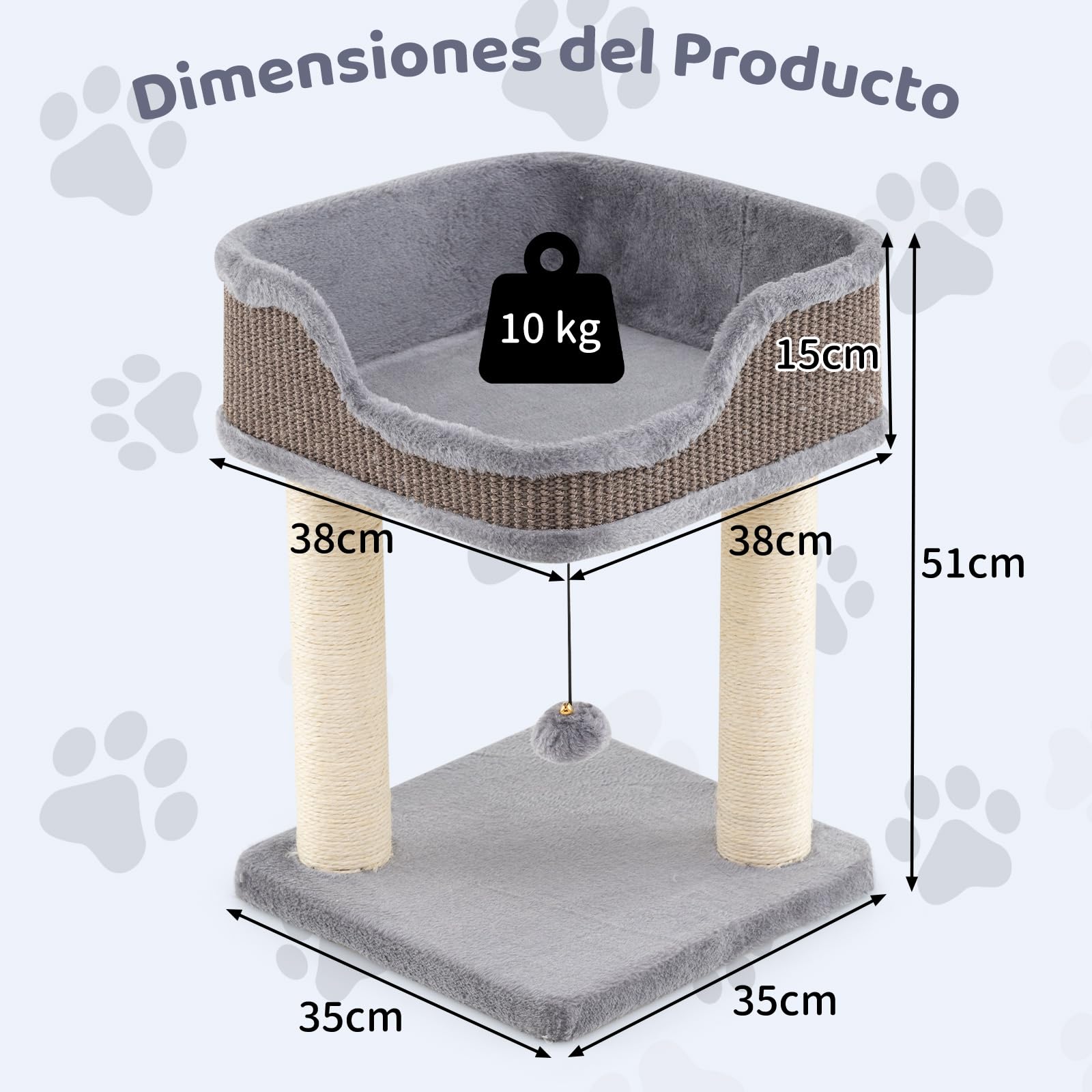 COSTWAY Árbol Rascador Pequeño para Gatos, 38 x 38 x 51 cm, Torre Rascador para Gatos con Plataforma Alfombrado de Felpa y Poste de Rascado de Sisal Natural, Cama para Gato, Relajarse y Dormir (Gris)