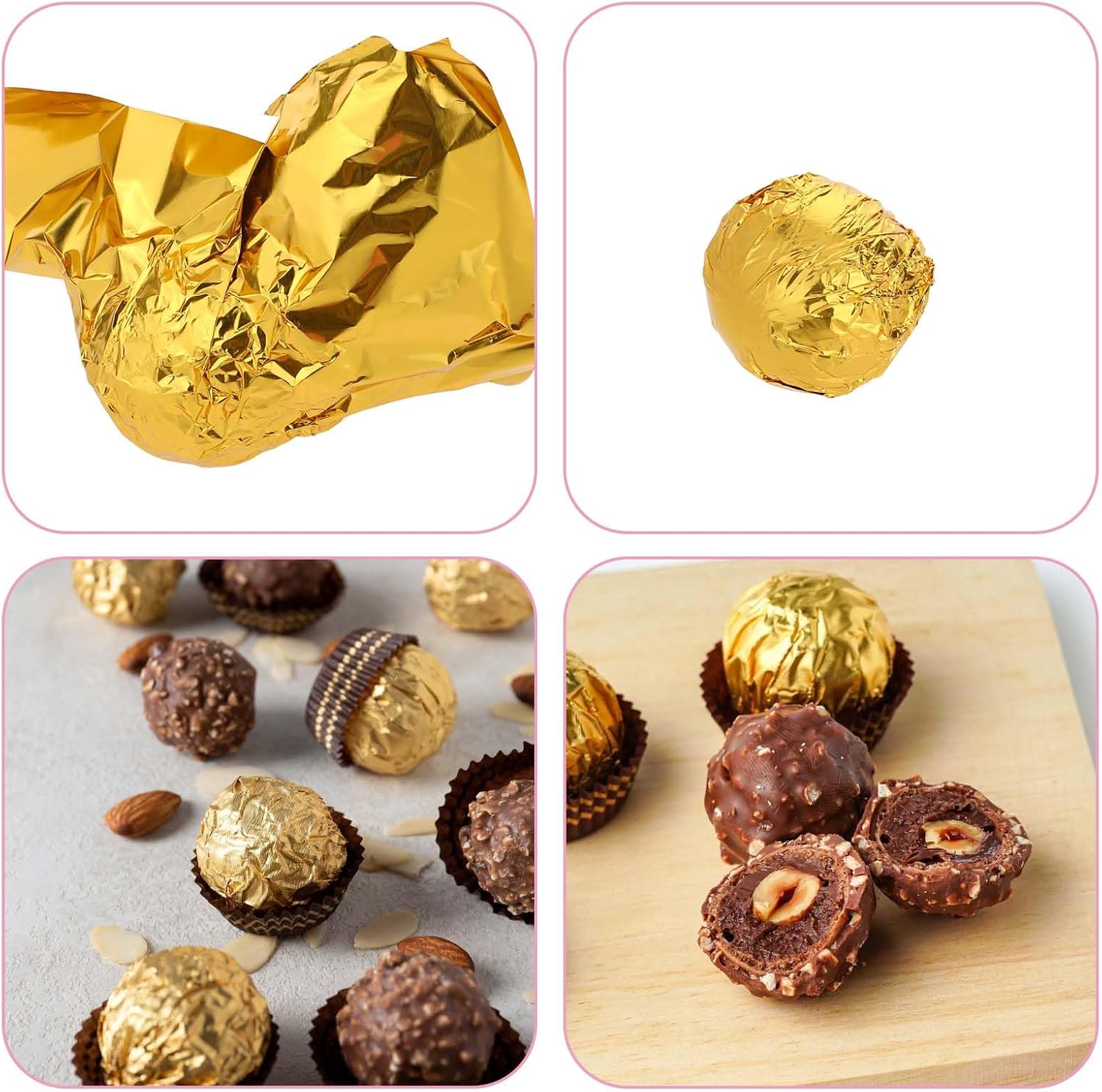 JJUNW 100PCS Colored Candy Foil Wrappers 6x6" Aluminium Foil Paper for Party/Wedding/Birthday/Christmas DIY Candies and Chocolate Packaging (Gold)