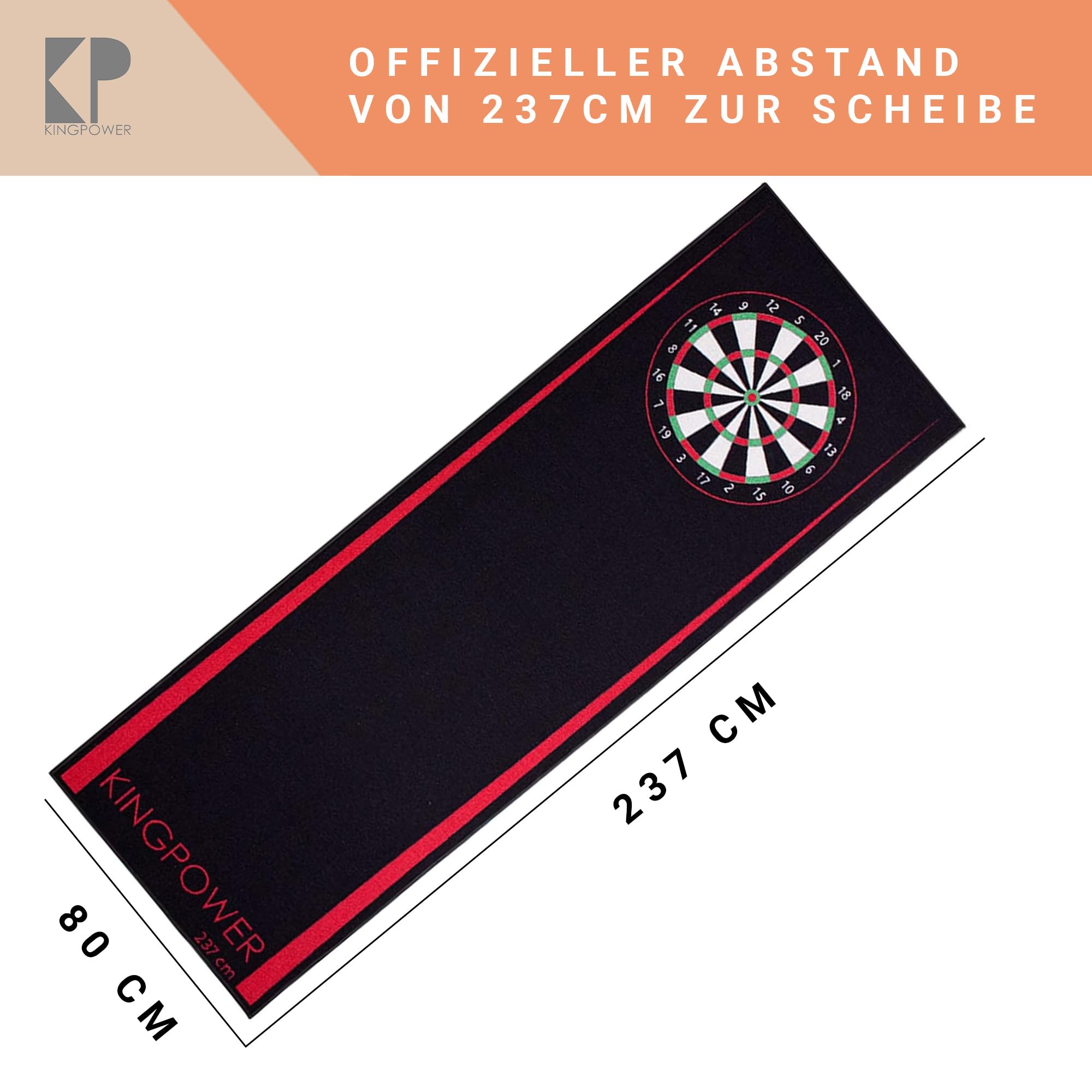 Kingpower Dartteppich mit Abwurflinie, Dart Zubehör mit Motiv, Dartmatte mit Oche, pflegeleichter Teppich rutschfest