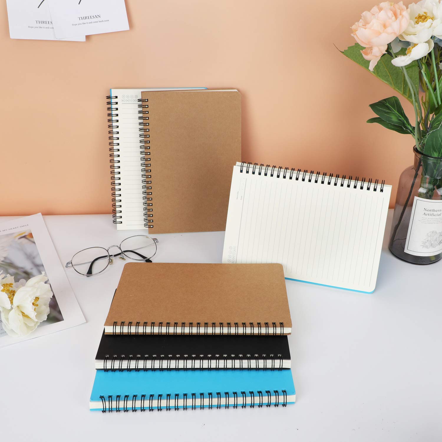 EUSOAR - Quaderno a spirale a righe, formato A5, 12 confezioni da 14,5 x 20,8 cm, a righe, per appunti e appunti, quaderni per studenti, ufficio e business con copertina a spirale, 3 colori