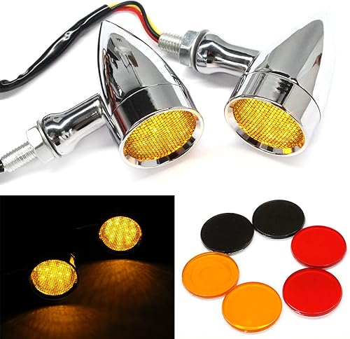 Rich Choices 2 piezas de luz LED ámbar para motocicleta, intermitente, luz de freno, luz de marcha para Harley Honda Chopper (cromado con luz ámbar