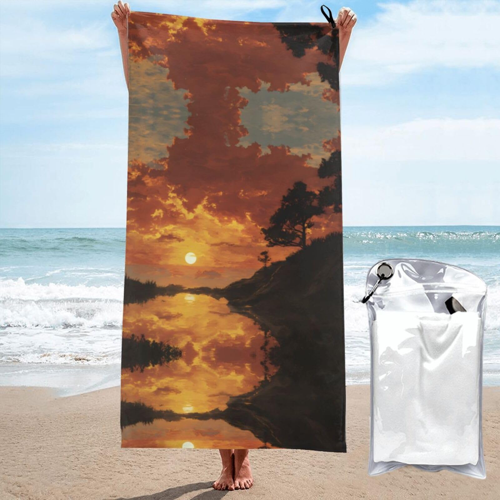 ESNAIUVCD Sunrise Print Beach Towel, Microfibre Sauna Towel, Quick-Drying Fitness Towel, Lightweight And Thin Portable Sauna Towel