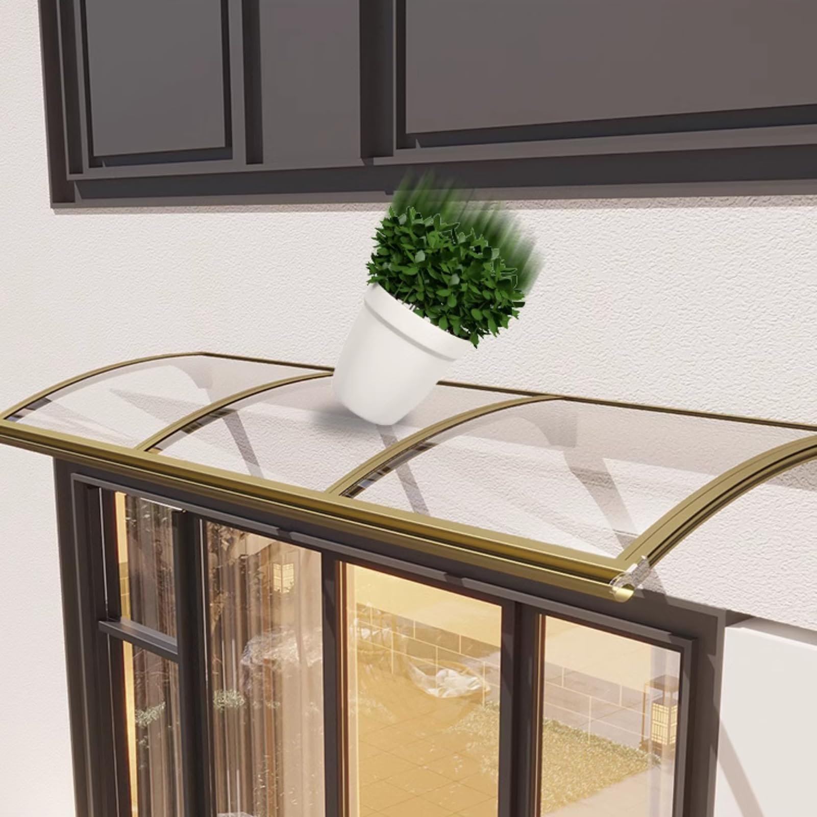 Auvent de porte en polycarbonate transparent et support aluminium pour abri de pluie