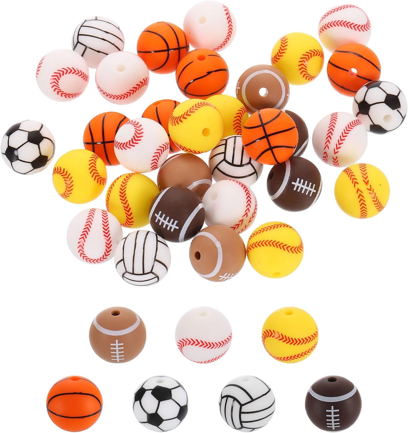 uxcell 100Pcs 15mm Silicone Round Sports Ball Beads for DIY Crafts (Light Brown, Dark Brown, Yellow, White, Attractive Colors)