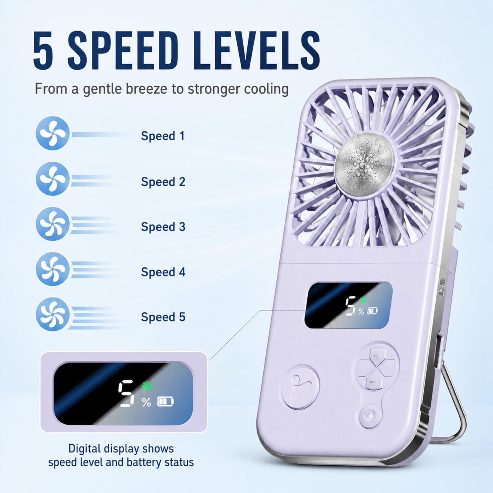 Handheld Fan Rechargeable, Portable Mini Fan with Ice Cooling Plate, 199 Speeds Foldable Hand Held Fan - Image 4