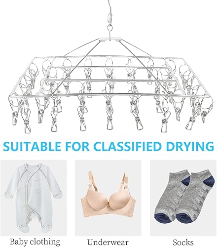 Miniatura 7 de LIFKOME Estante de ropa plegable para ropa de secado de ropa de los clips resistentes de acero inoxidable para uso doméstico