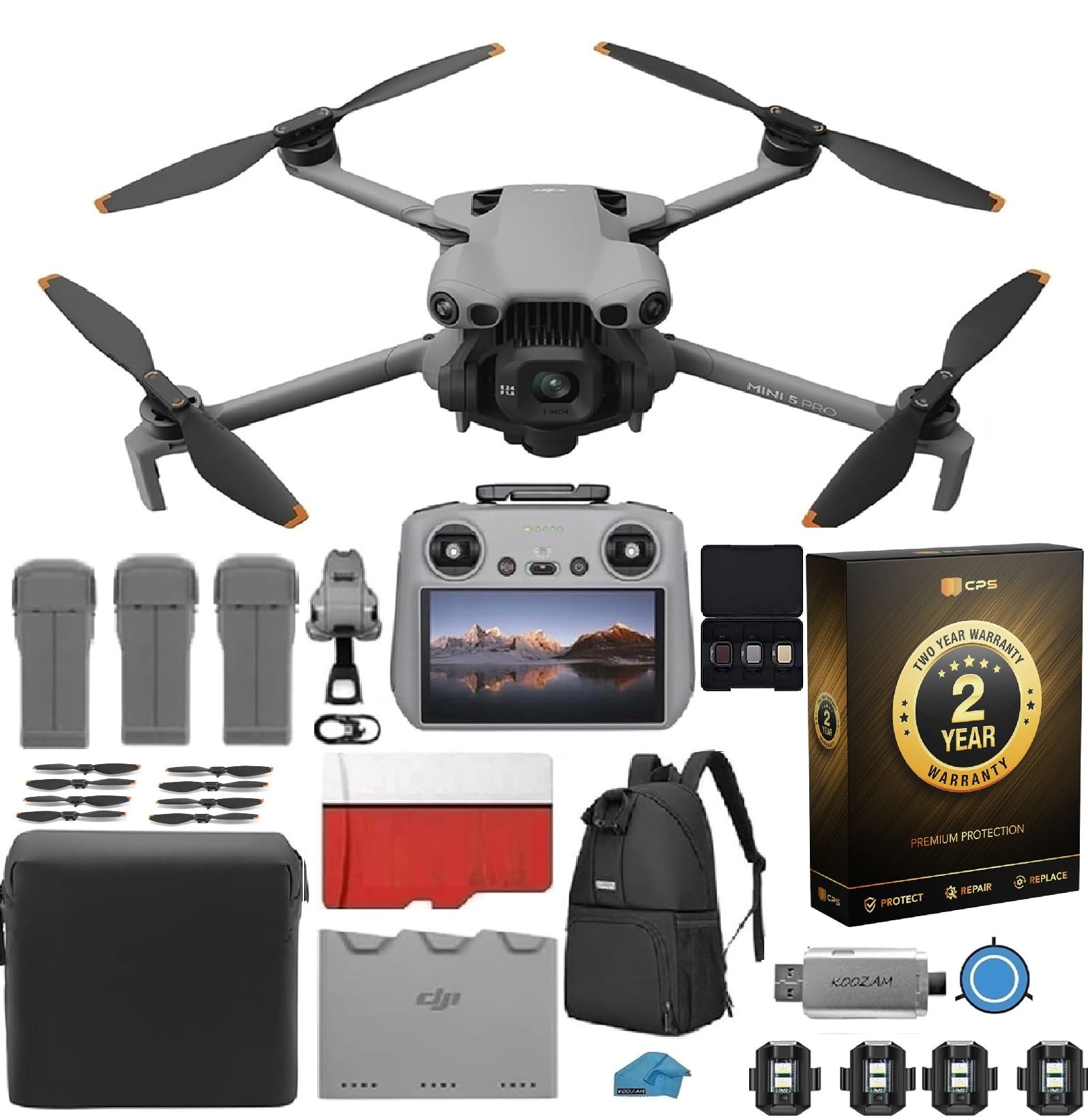 Mini 5 Pro Fly More Combo with DJI RC 2 Controller, 1-Inch CMOS 4K Drone for Beginners with Omnidirectional Obstacle Sensing, ActiveTrack 360, 225 Gimbal Rotation, 3 Batteries Bundle with 2 Year Extended Warranty