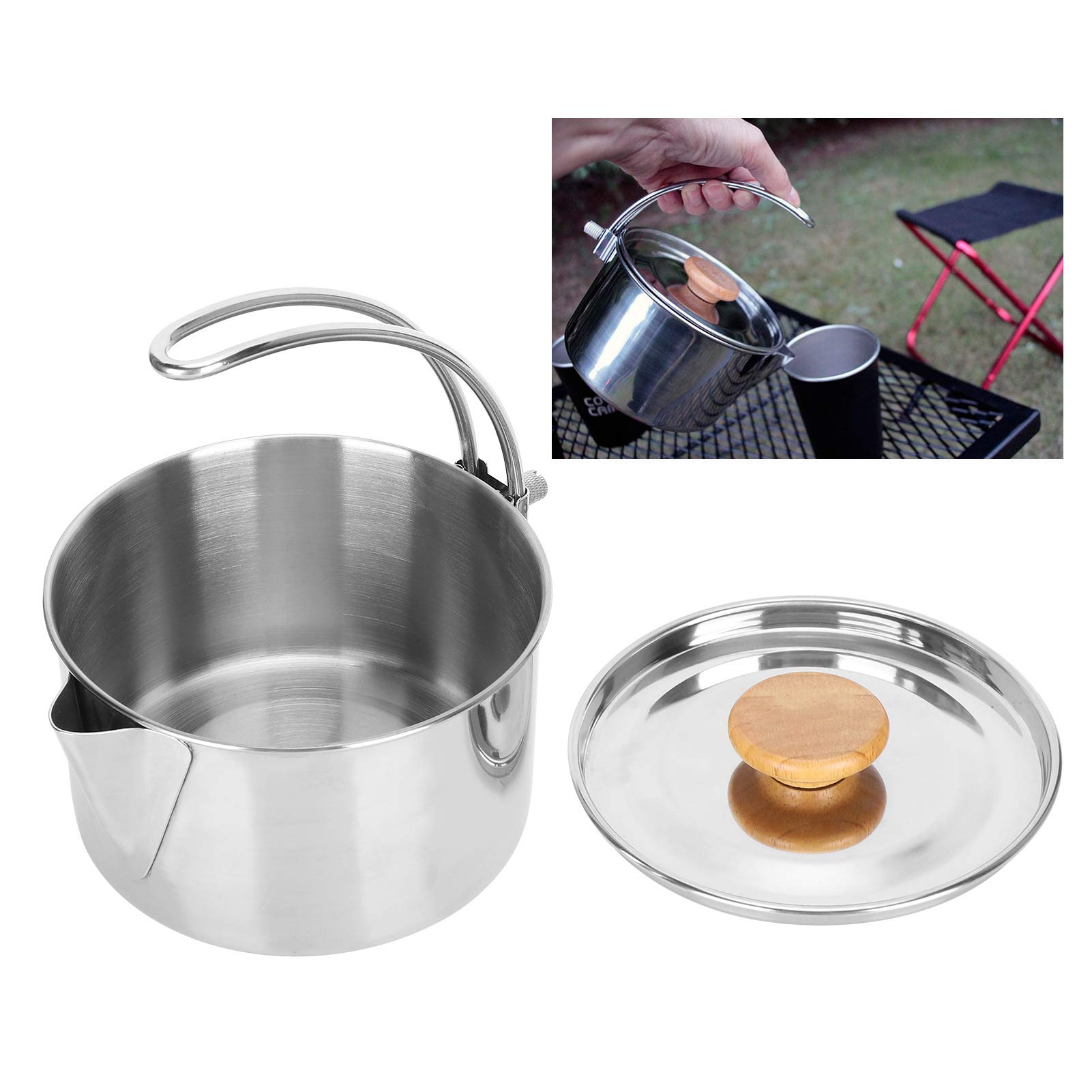 Bollitore in Acciaio Inossidabile Teiera Portatile Leggera da caffè per Campeggio, Picnic, Uso Esterno con Coperchio e Custodia